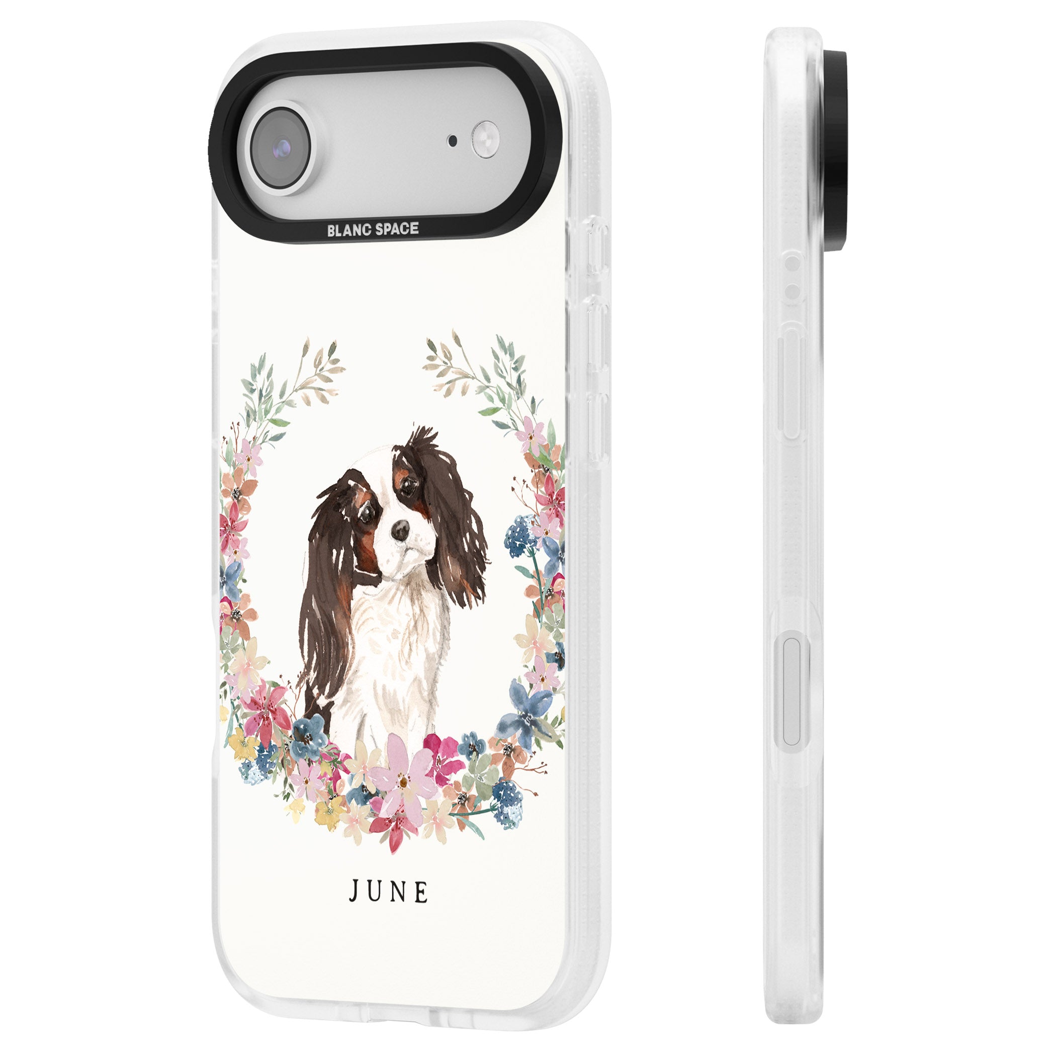 Personalised King Charles Floral Portrait iPhone 17 Air Impact Air Clear Phone Case Side Profile