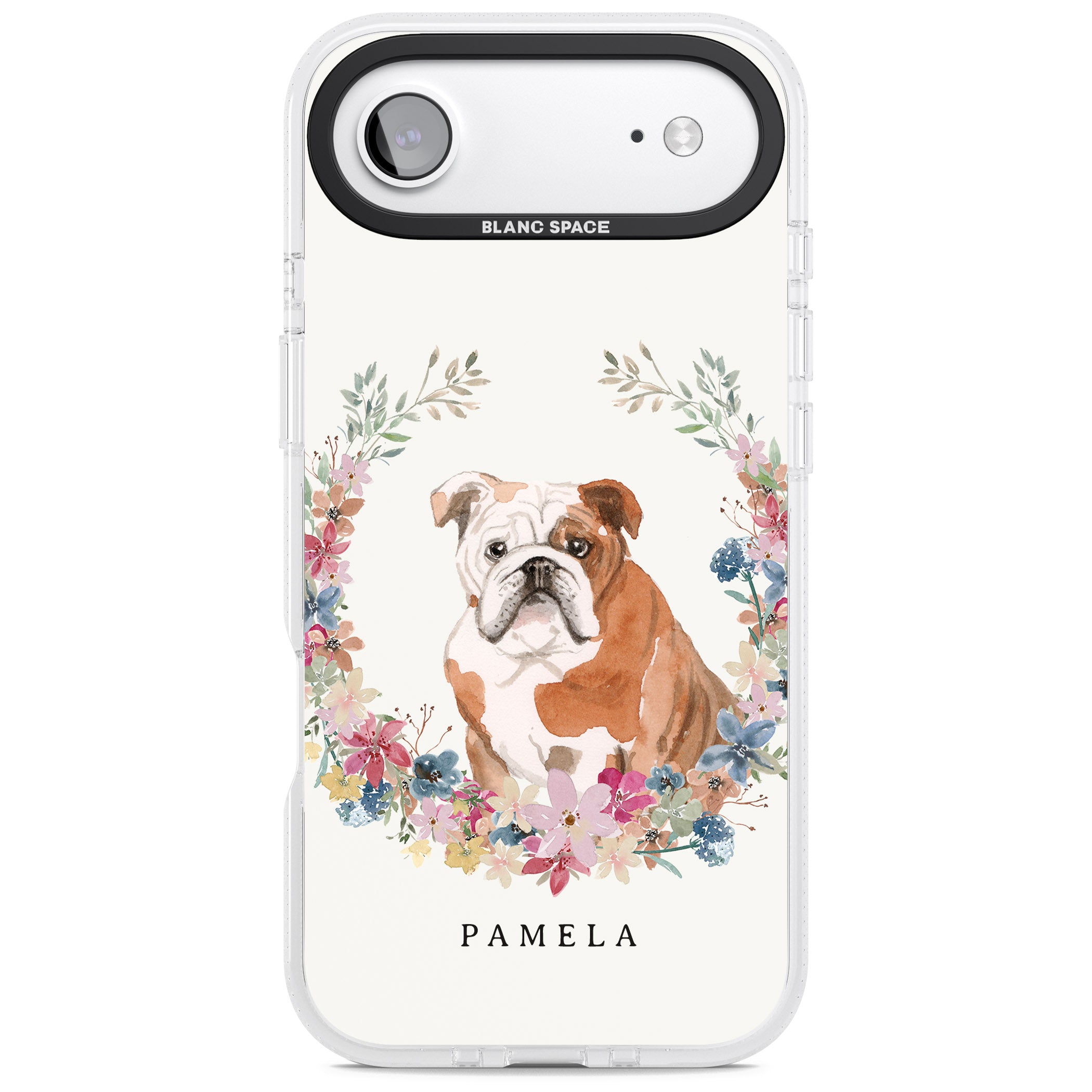 Personalised English Bulldog Floral Portrait iPhone 17 Air Impact Air Clear Phone Case