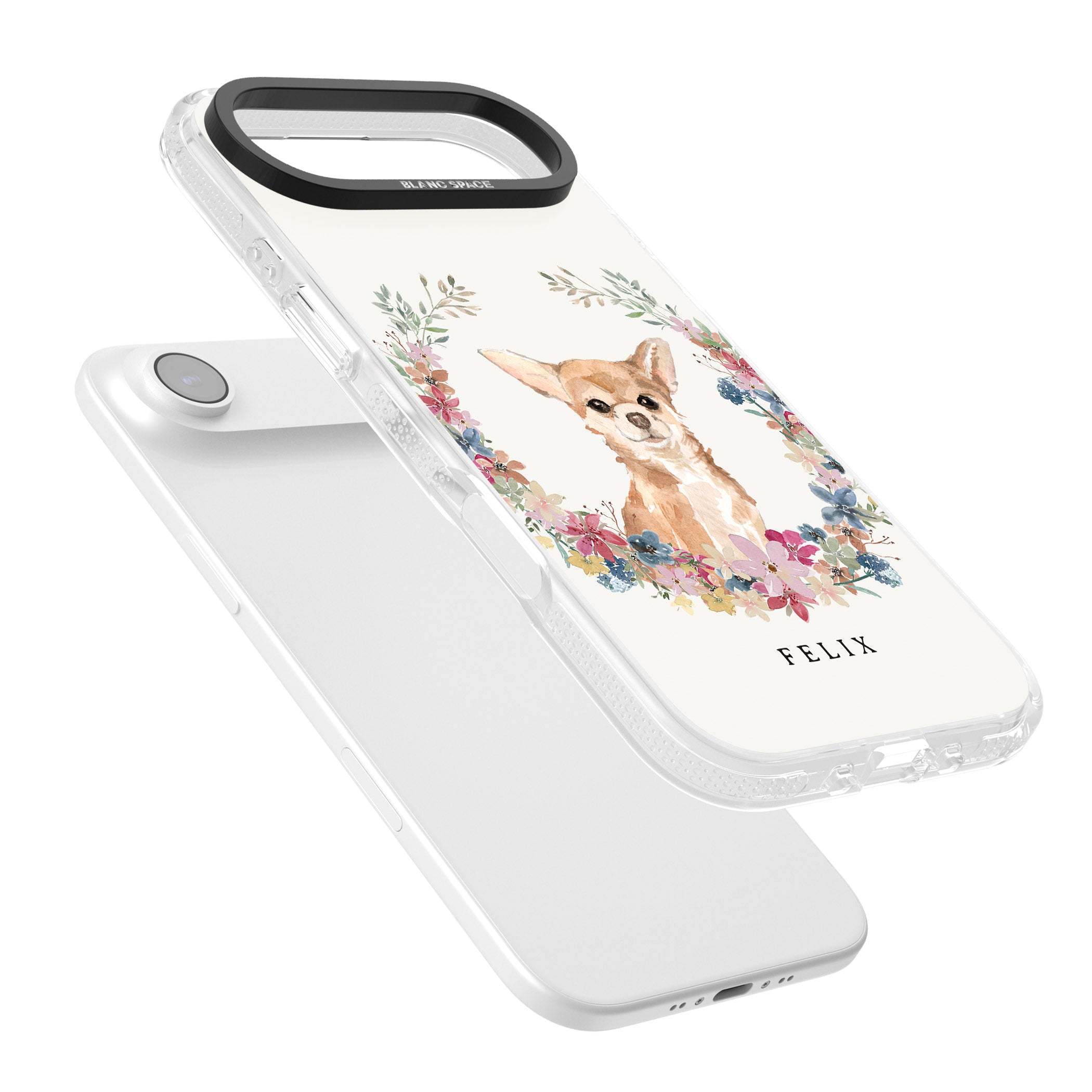 Personalised Chihuahua Floral Portrait iPhone 17 Air Impact Air Clear Phone Case Colours