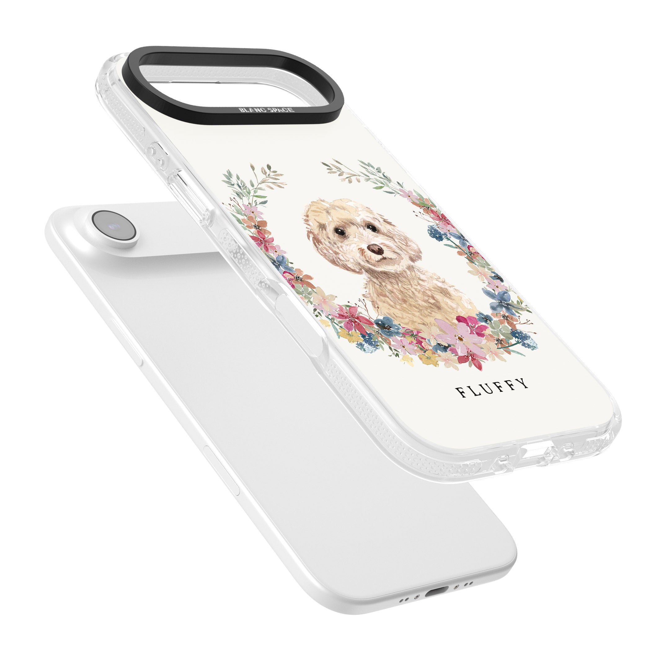 Personalised Champagne Cockapoo Floral Portrait iPhone 17 Air Impact Air Clear Phone Case Colours