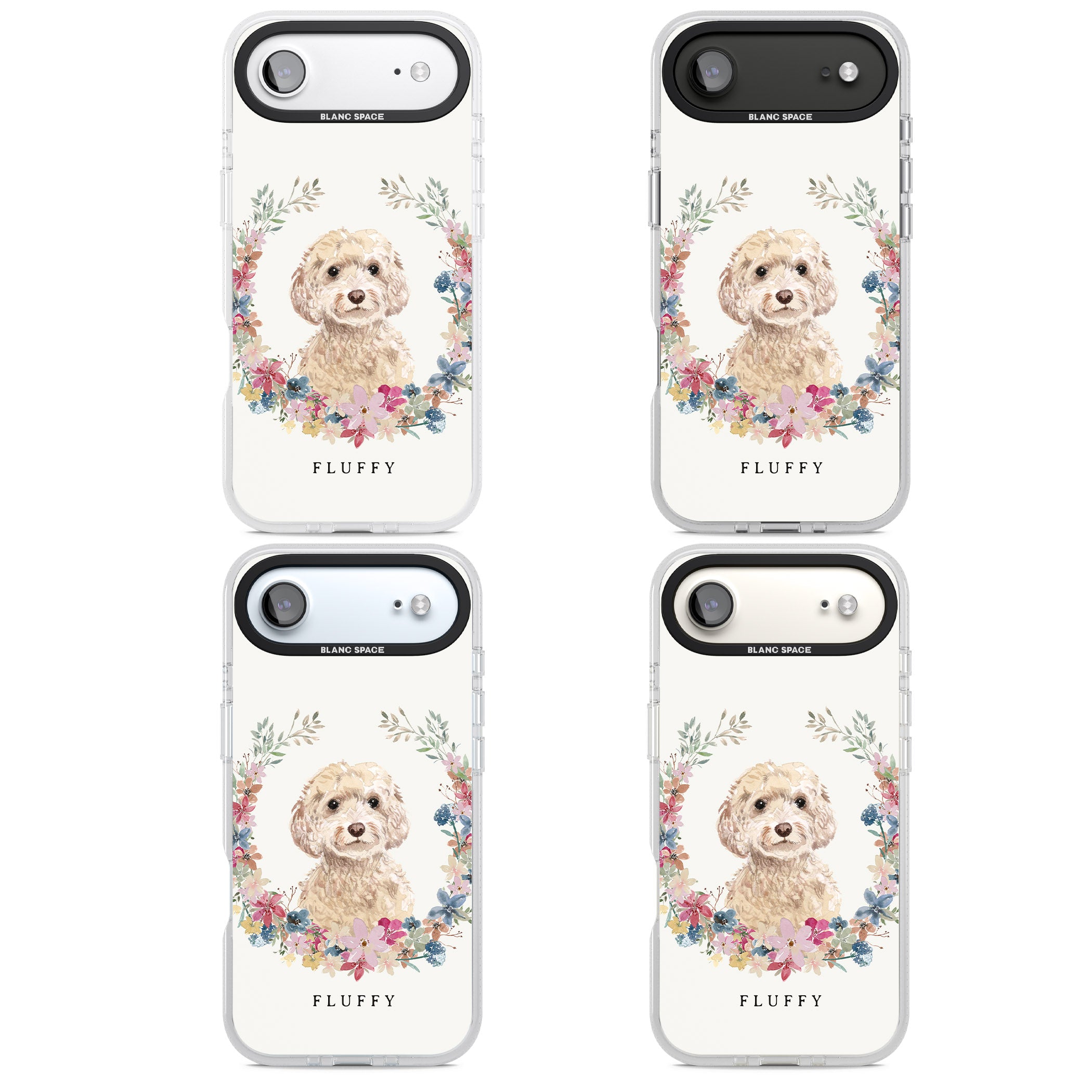 Personalised Champagne Cockapoo Floral Portrait iPhone 17 Air Impact Air Clear Phone Case APT Impact Protection