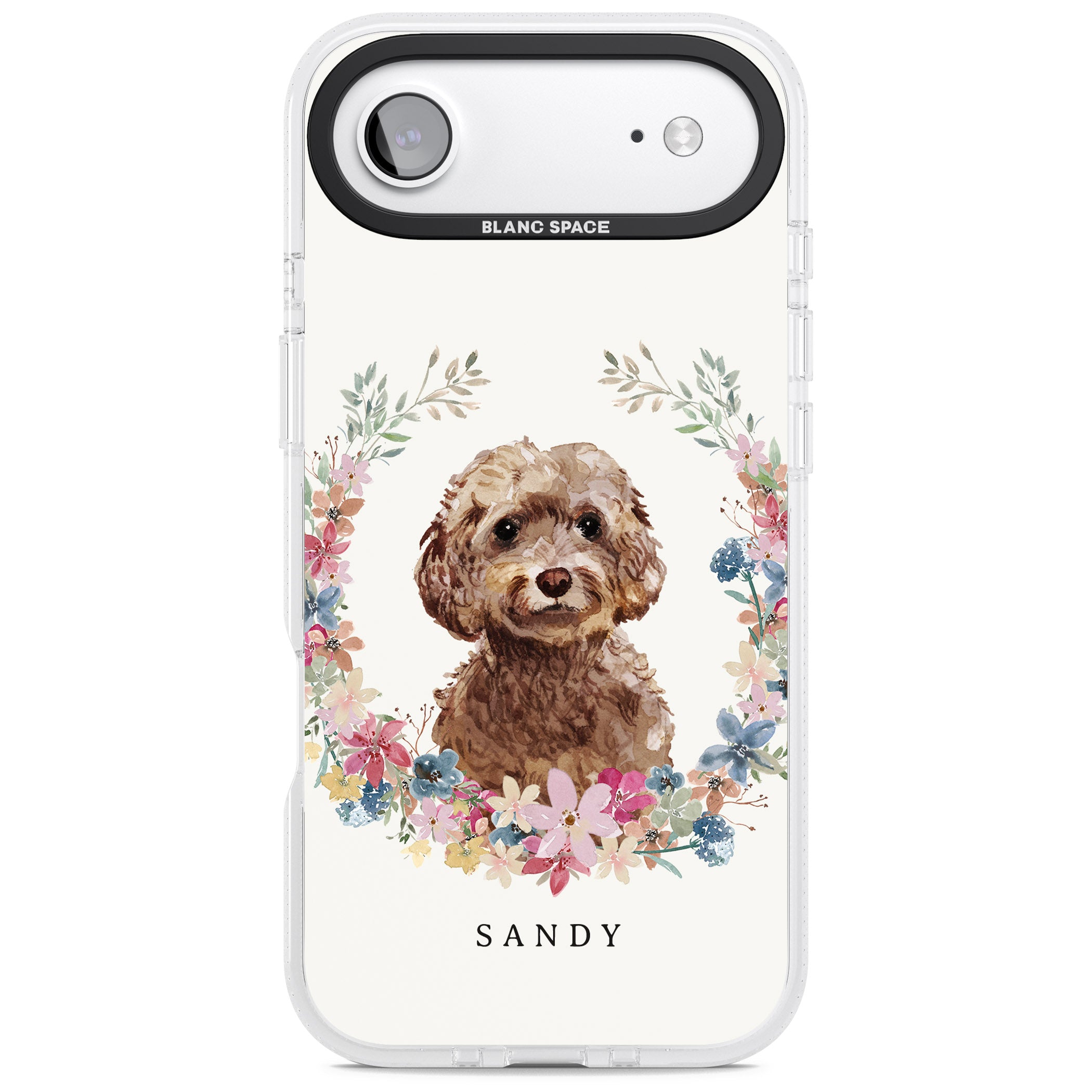 Personalised Brown Cockapoo Floral Portrait iPhone 17 Air Impact Air Clear Phone Case