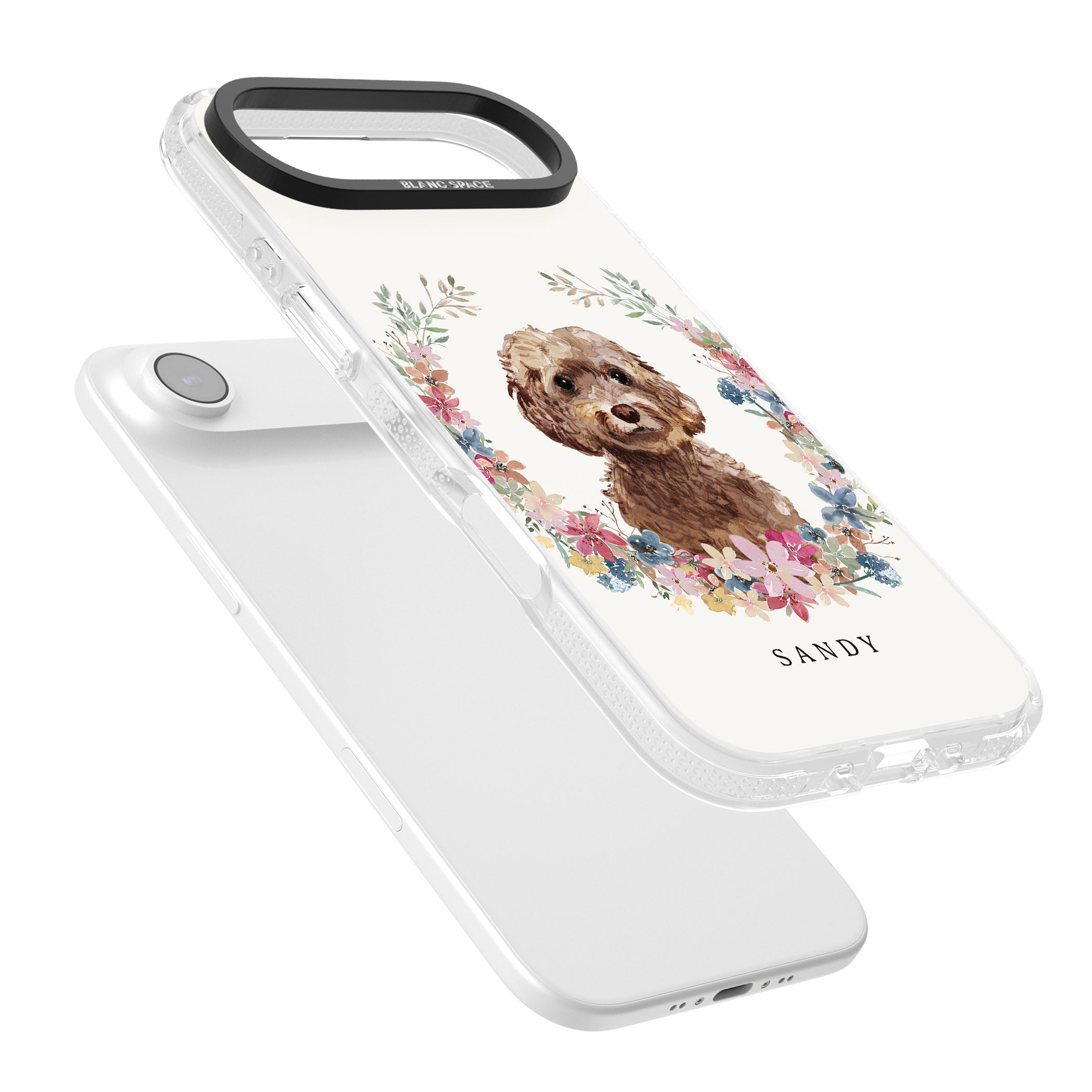 Personalised Brown Cockapoo Floral Portrait iPhone 17 Air Impact Air Clear Phone Case Colours