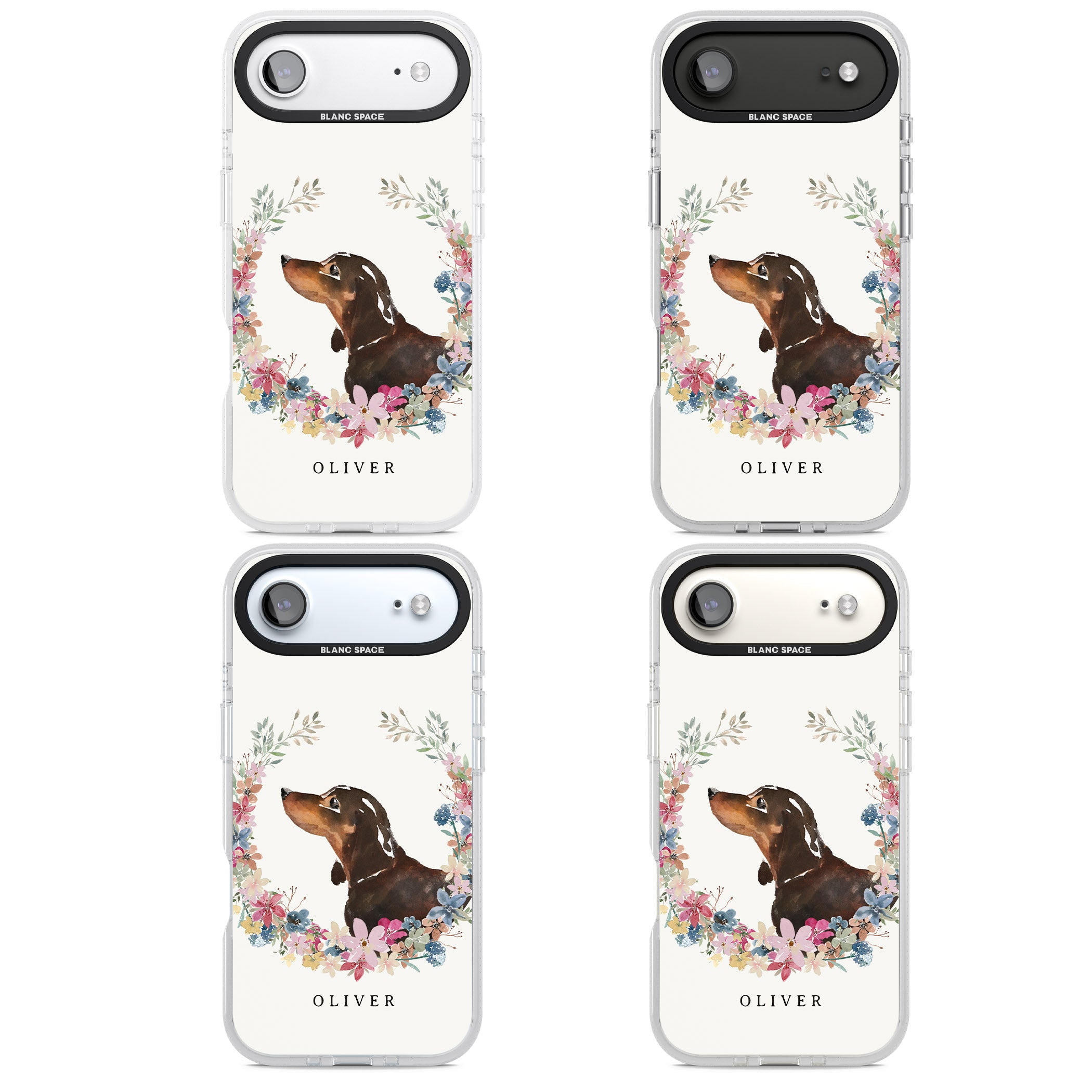 Personalised Black & Tan Dachshund Floral Portrait iPhone 17 Air Impact Air Clear Phone Case APT Impact Protection