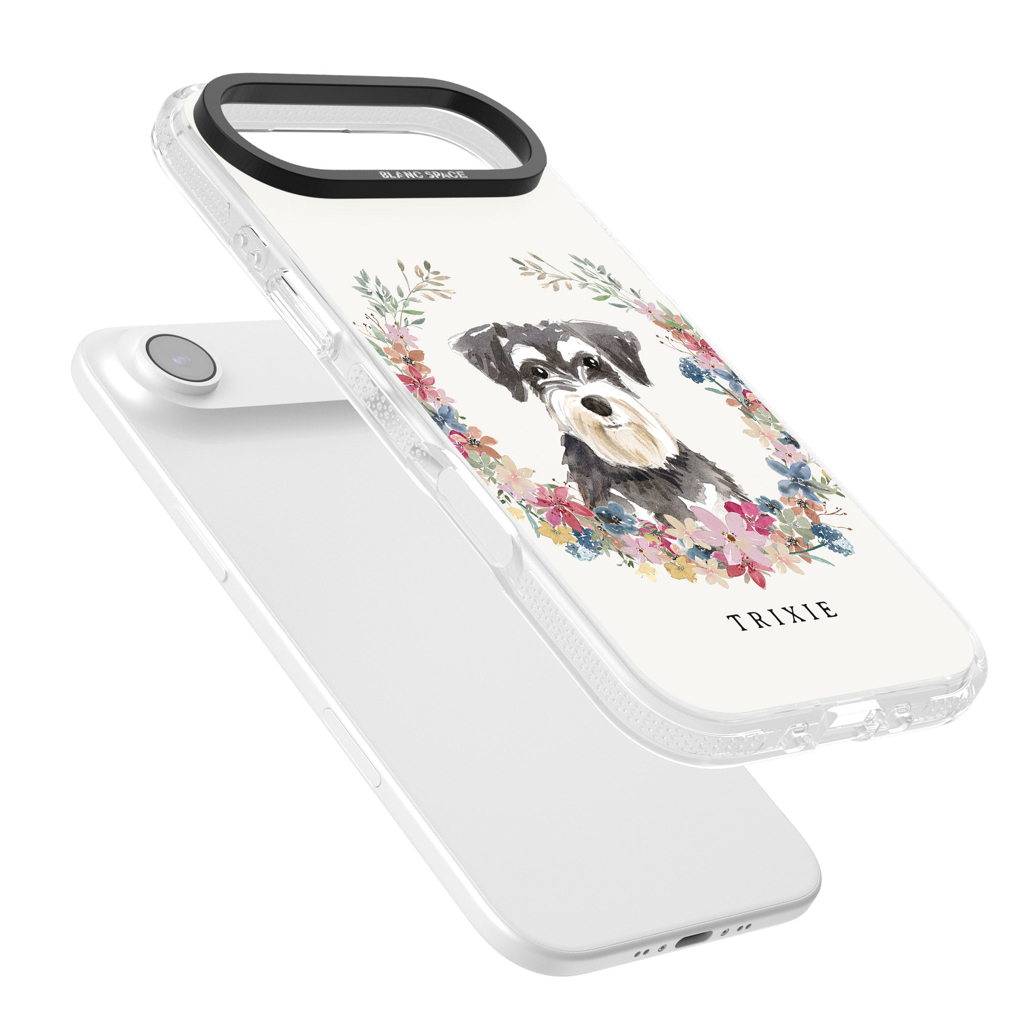 Personalised Watercolor Schnauzer Floral Portrait iPhone 17 Air Impact Air Clear Phone Case Colours
