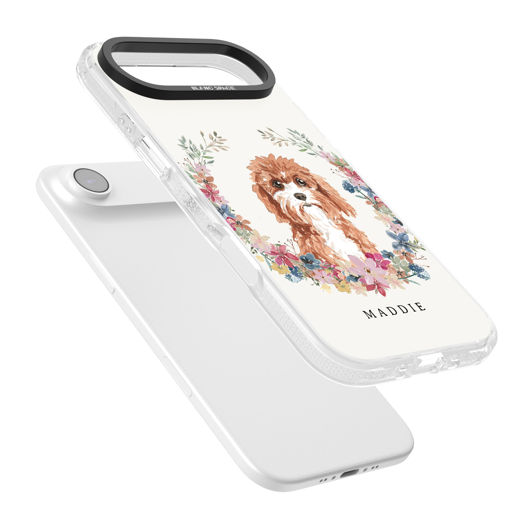 Personalised Cavapoo Floral Portrait iPhone 17 Air Impact Air Clear Phone Case Colours