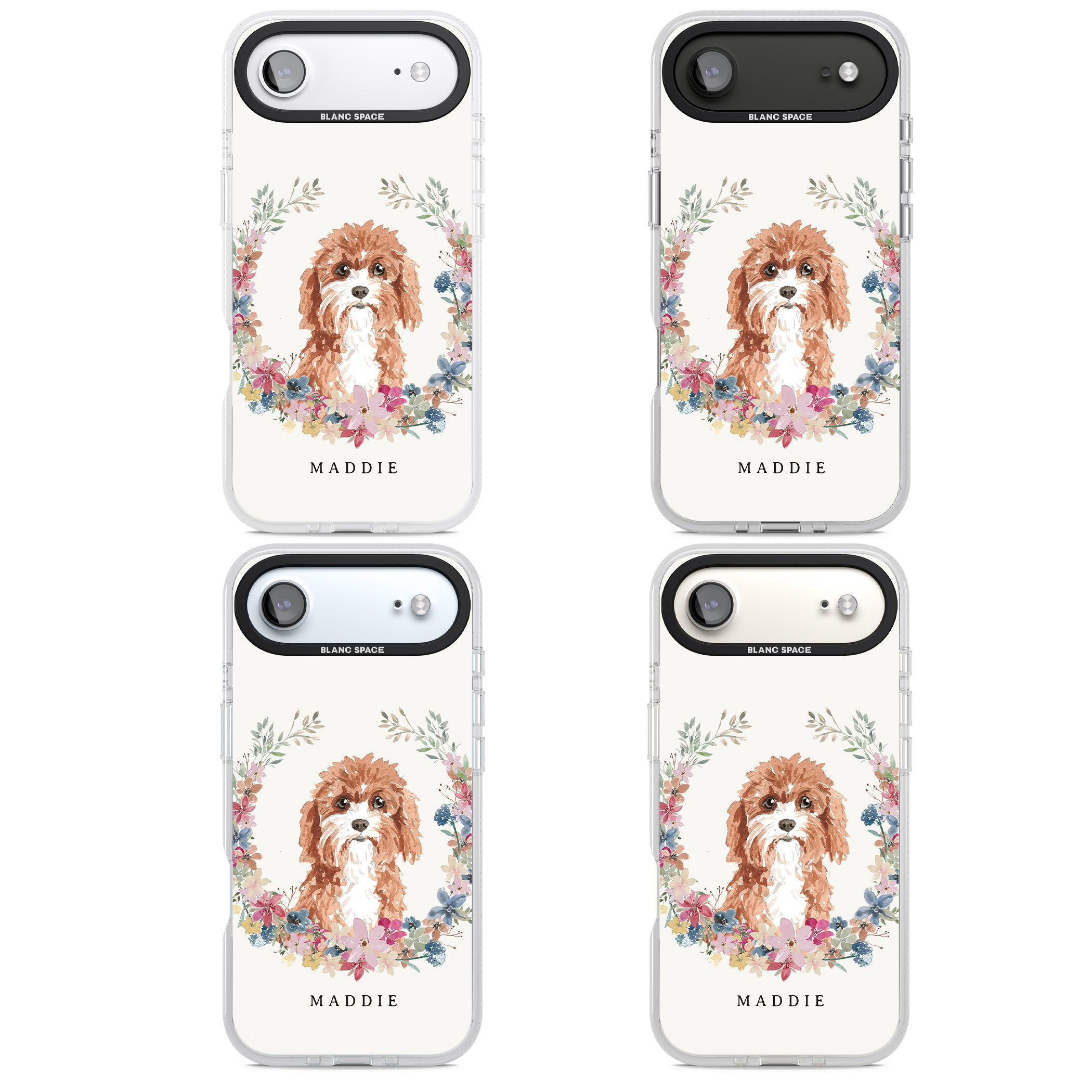 Personalised Cavapoo Floral Portrait iPhone 17 Air Impact Air Clear Phone Case APT Impact Protection