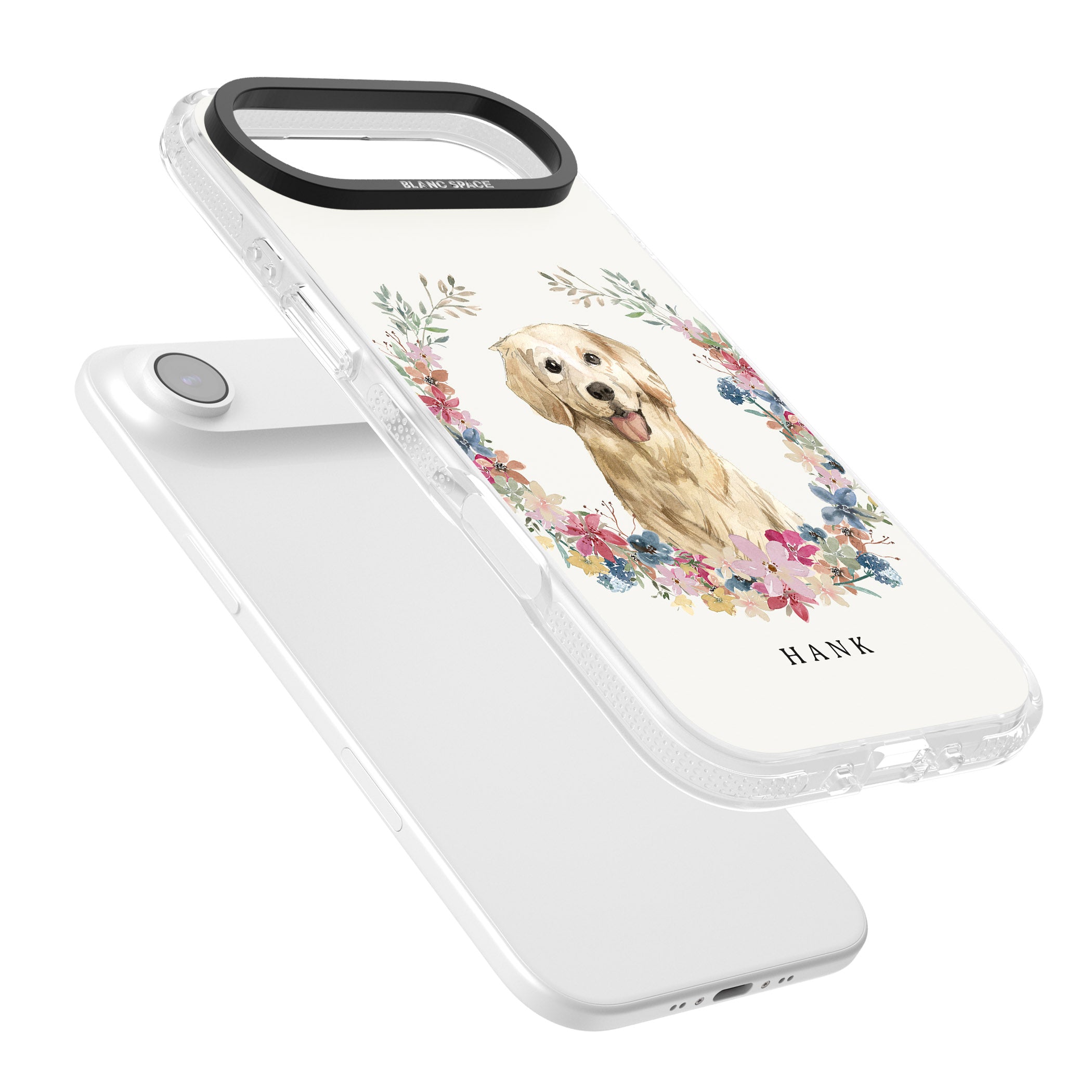 Personalised Golden Retriever Floral Portrait iPhone 17 Air Impact Air Clear Phone Case Colours