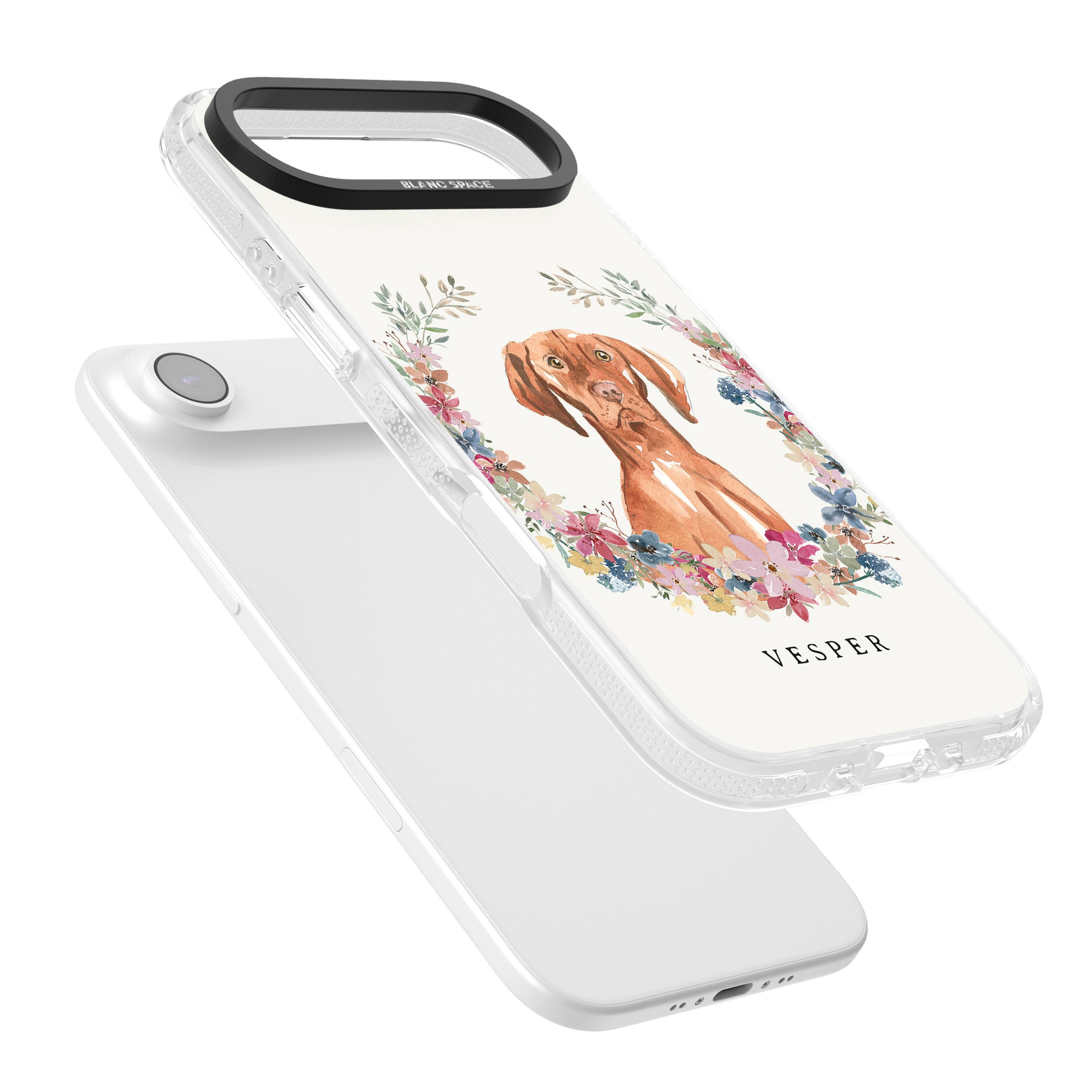 Personalised Hungarian Vizsla Floral Portrait iPhone 17 Air Impact Air Clear Phone Case Colours