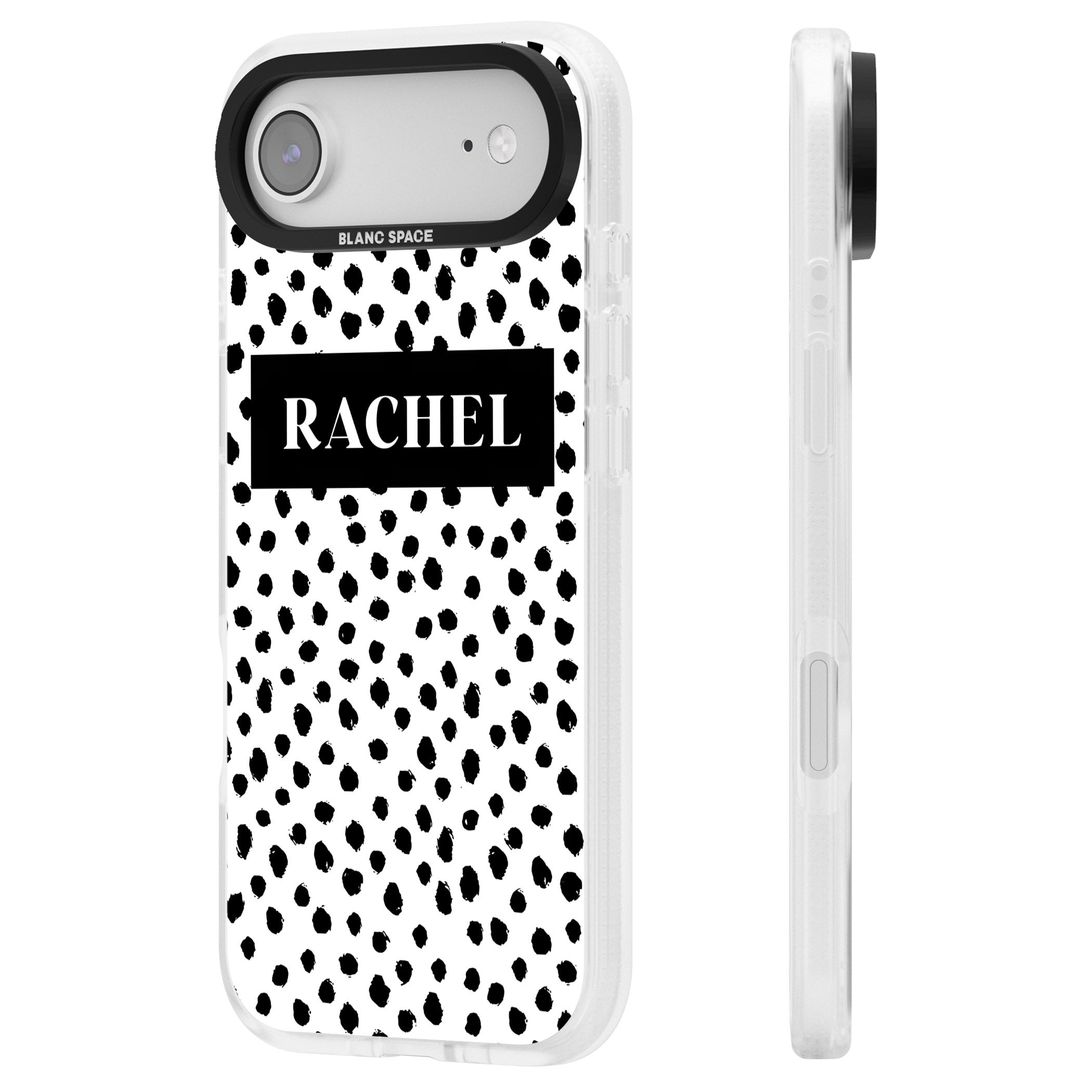 Personalised Black Dots iPhone 17 Air Impact Air Clear Phone Case Side Profile