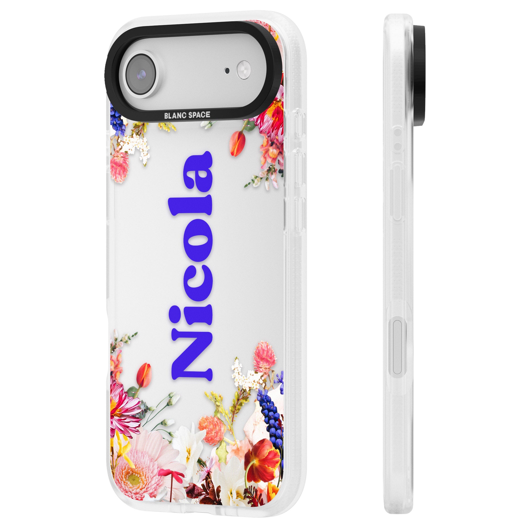 Personalised Floral Name iPhone 17 Air Impact Air Clear Phone Case Side Profile