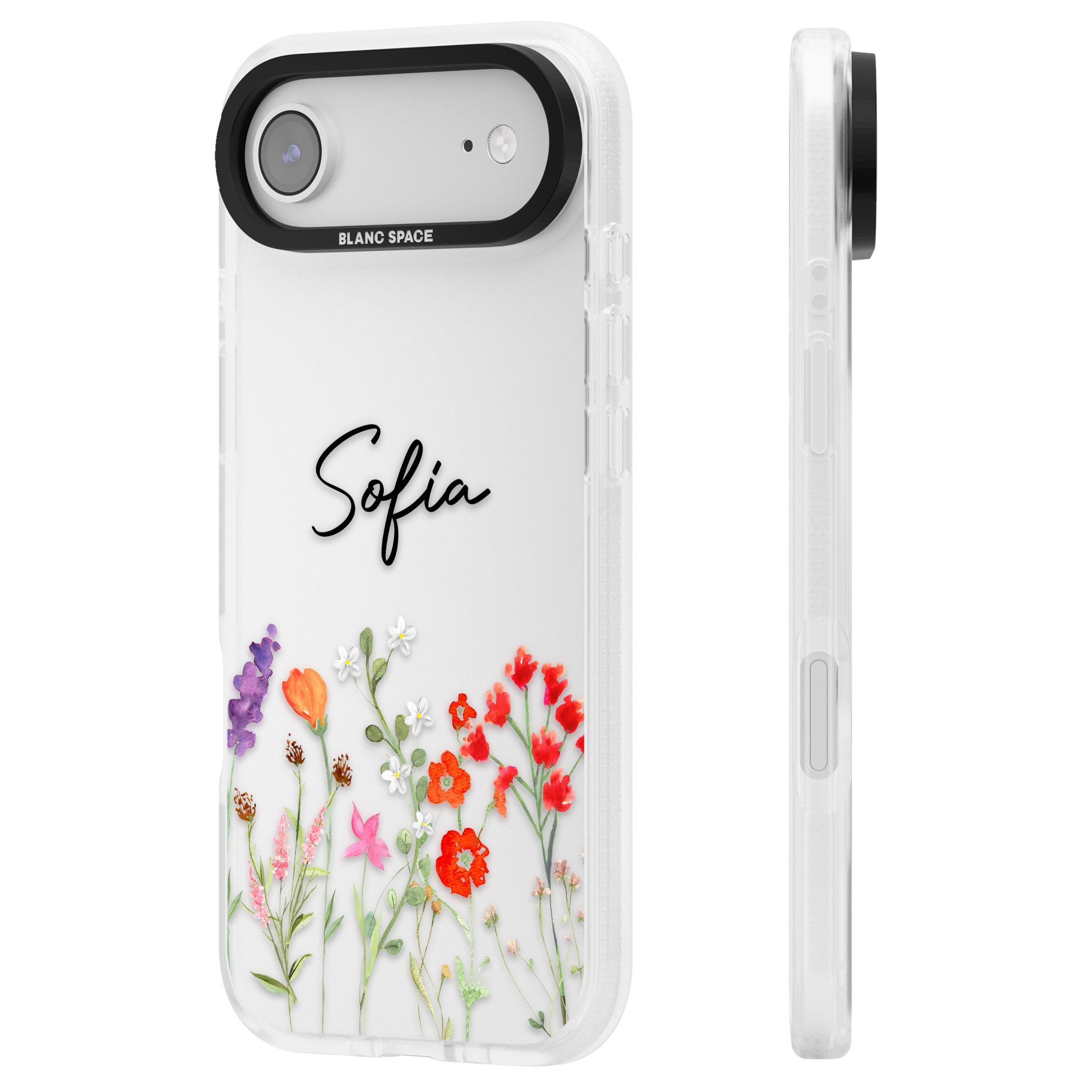 Personalised Spring Wildflowers iPhone 17 Air Impact Air Clear Phone Case Side Profile