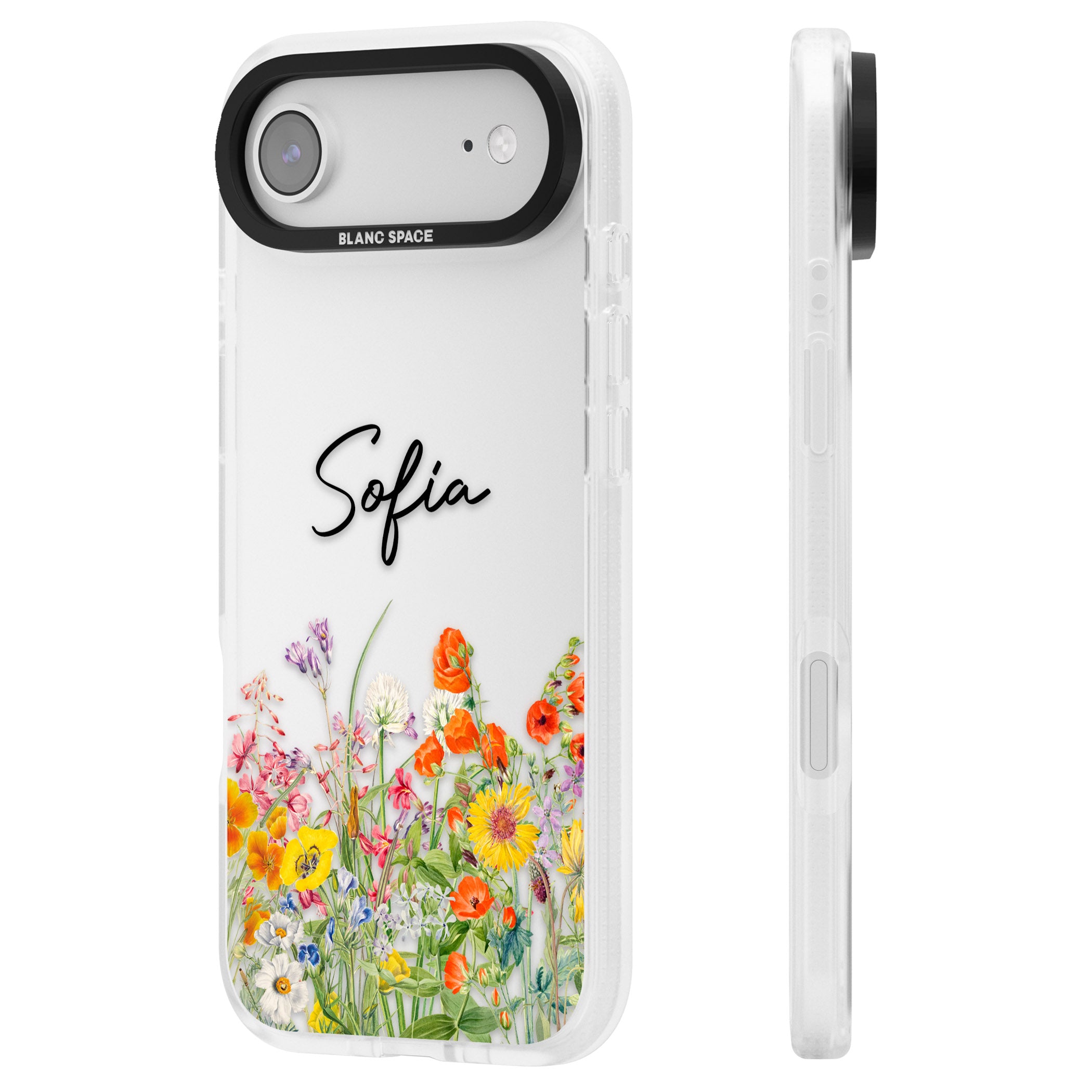 Personalised Summer Wildflowers iPhone 17 Air Impact Air Clear Phone Case Side Profile