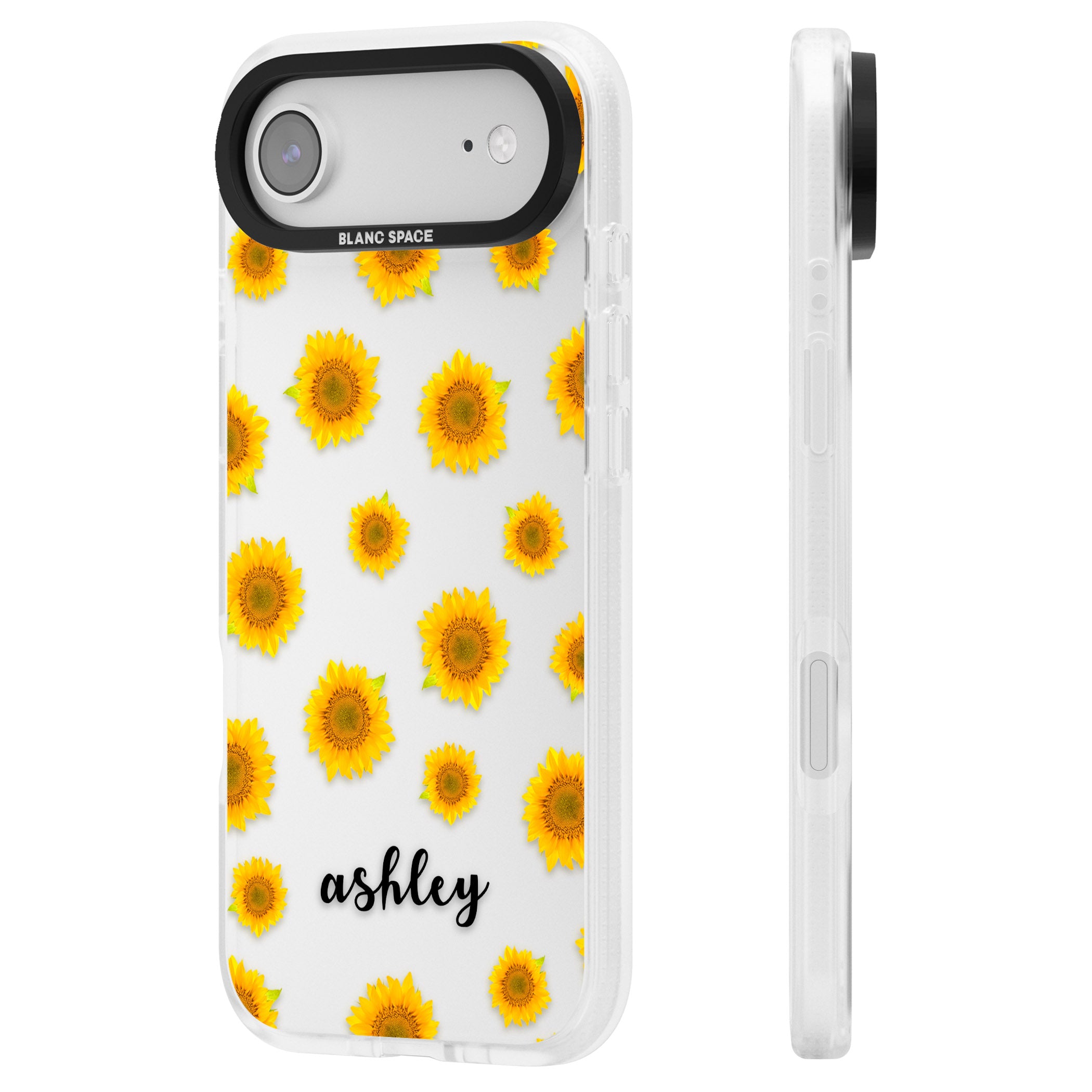 Personalised Sunflowers & Cursive iPhone 17 Air Impact Air Clear Phone Case Side Profile