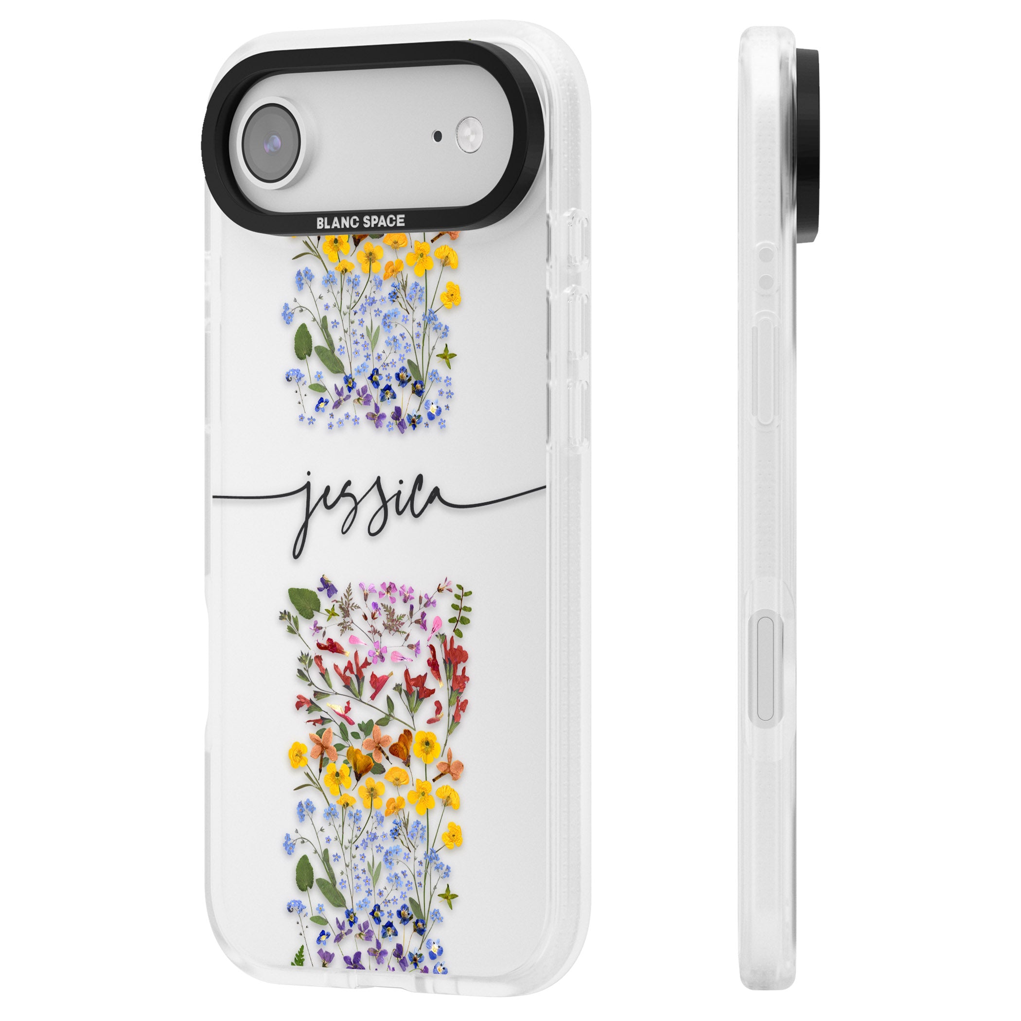 Personalised Wildflower Stripe iPhone 17 Air Impact Air Clear Phone Case Side Profile