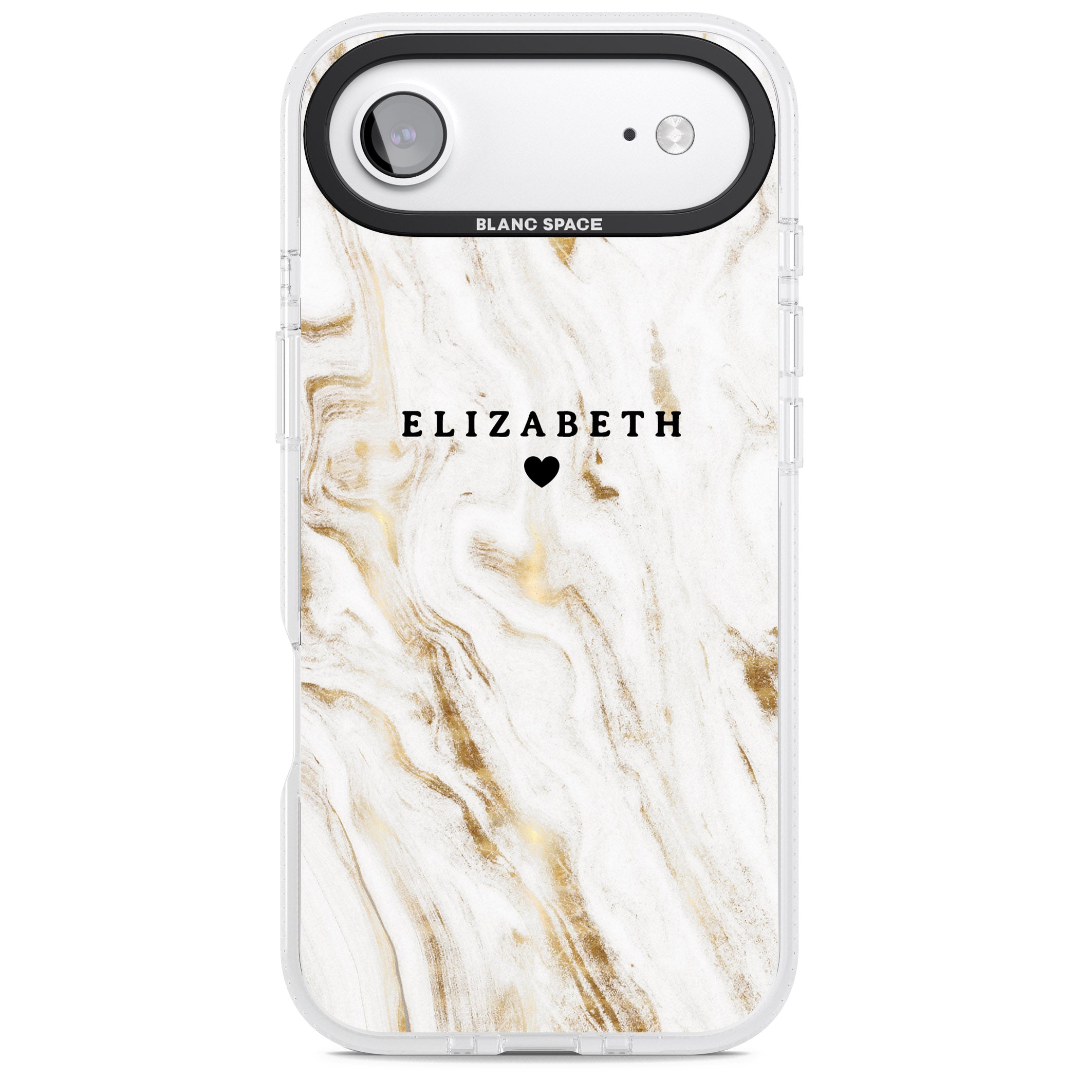 Personalised White & Gold Swirl Marble iPhone 17 Air Impact Air Clear Phone Case