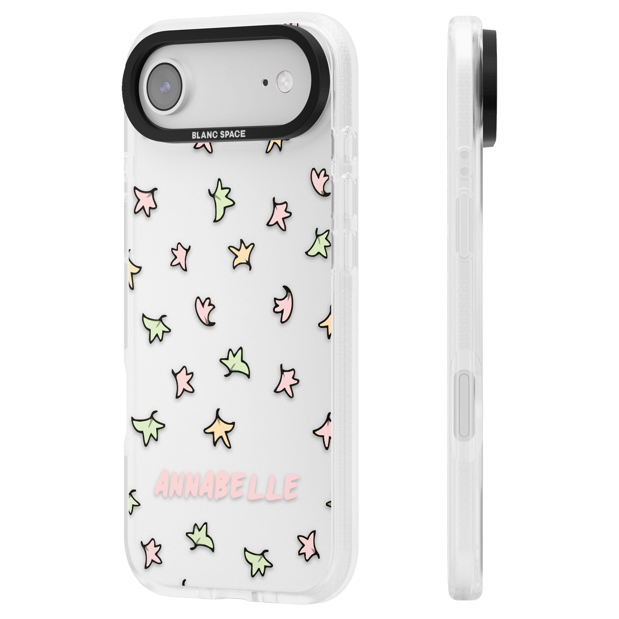 Personalised Heartstopper Leaves Pattern iPhone 17 Air Impact Air Clear Phone Case Side Profile