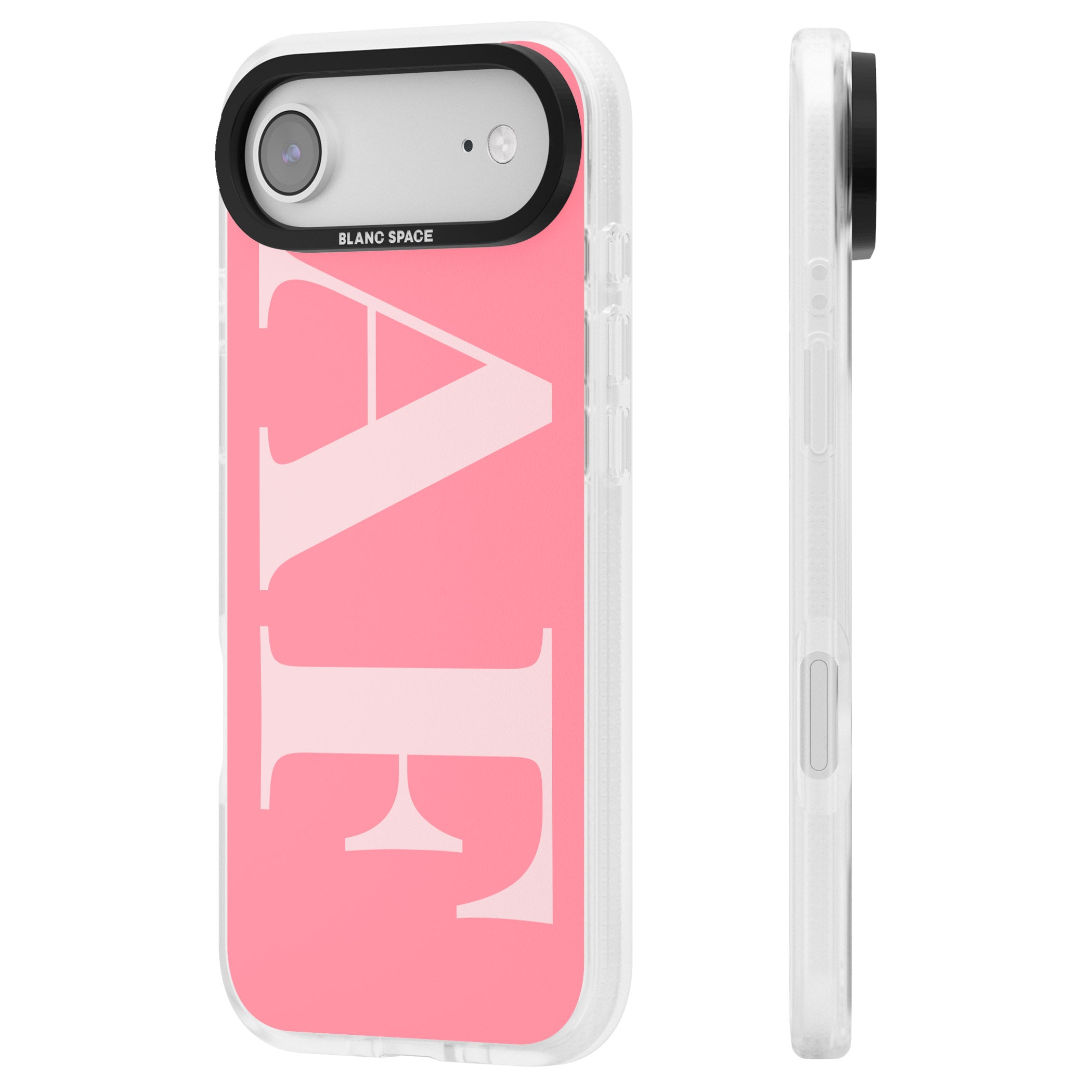 Personalised Light & Dark Pink Green Letters iPhone 17 Air Impact Air Clear Phone Case Side Profile
