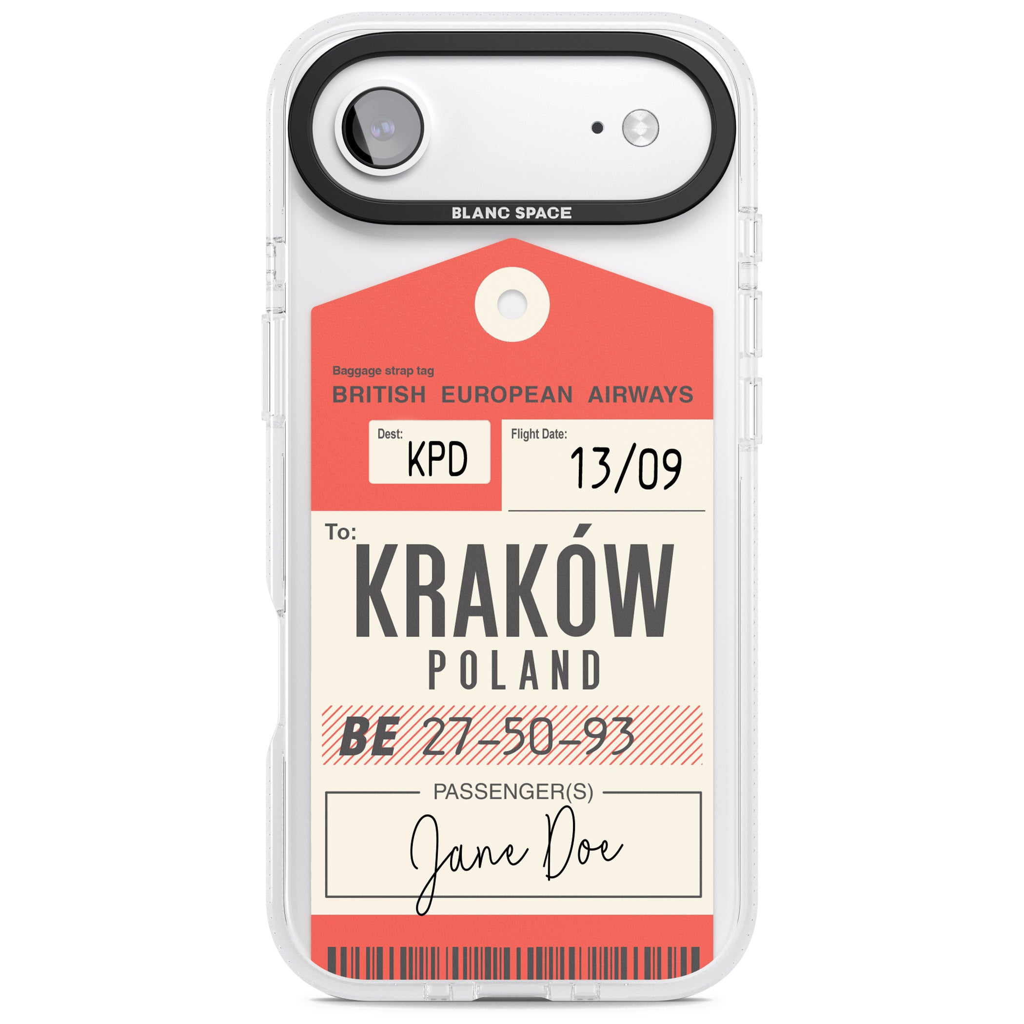 Personalised Vintage Bea Luggage Tag iPhone 17 Air Impact Air Clear Phone Case