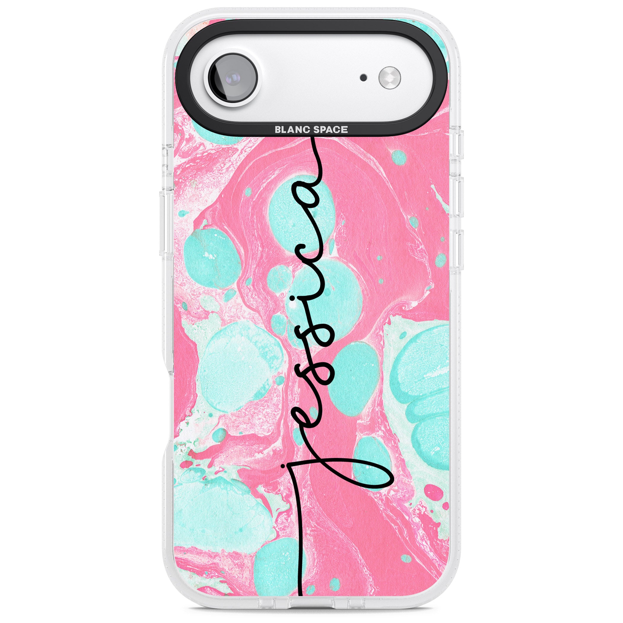 Personalised Turquoise & Pink Marbled iPhone 17 Air Impact Air Clear Phone Case