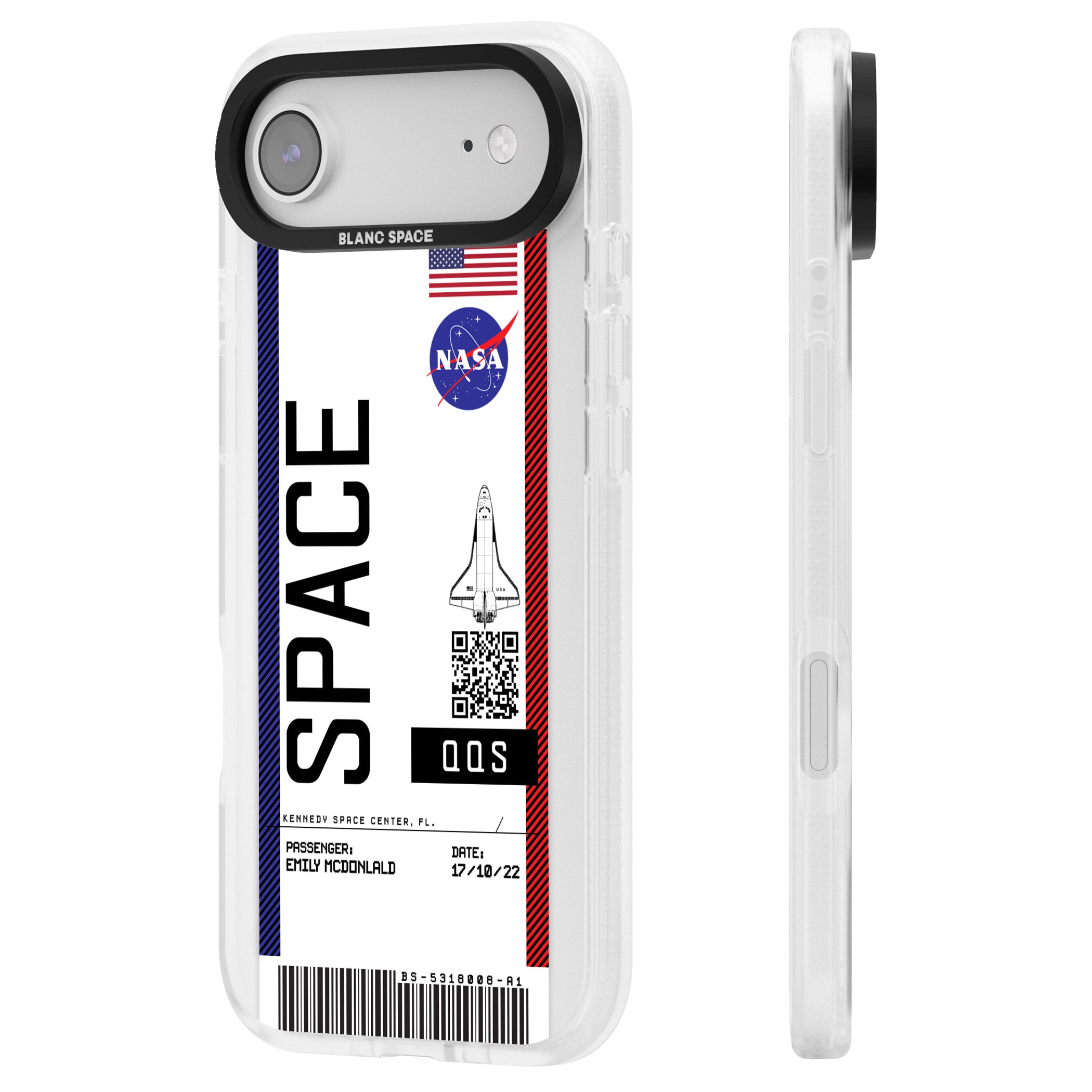 Personalised Nasa Boarding Pass (Light) iPhone 17 Air Impact Air Clear Phone Case Side Profile