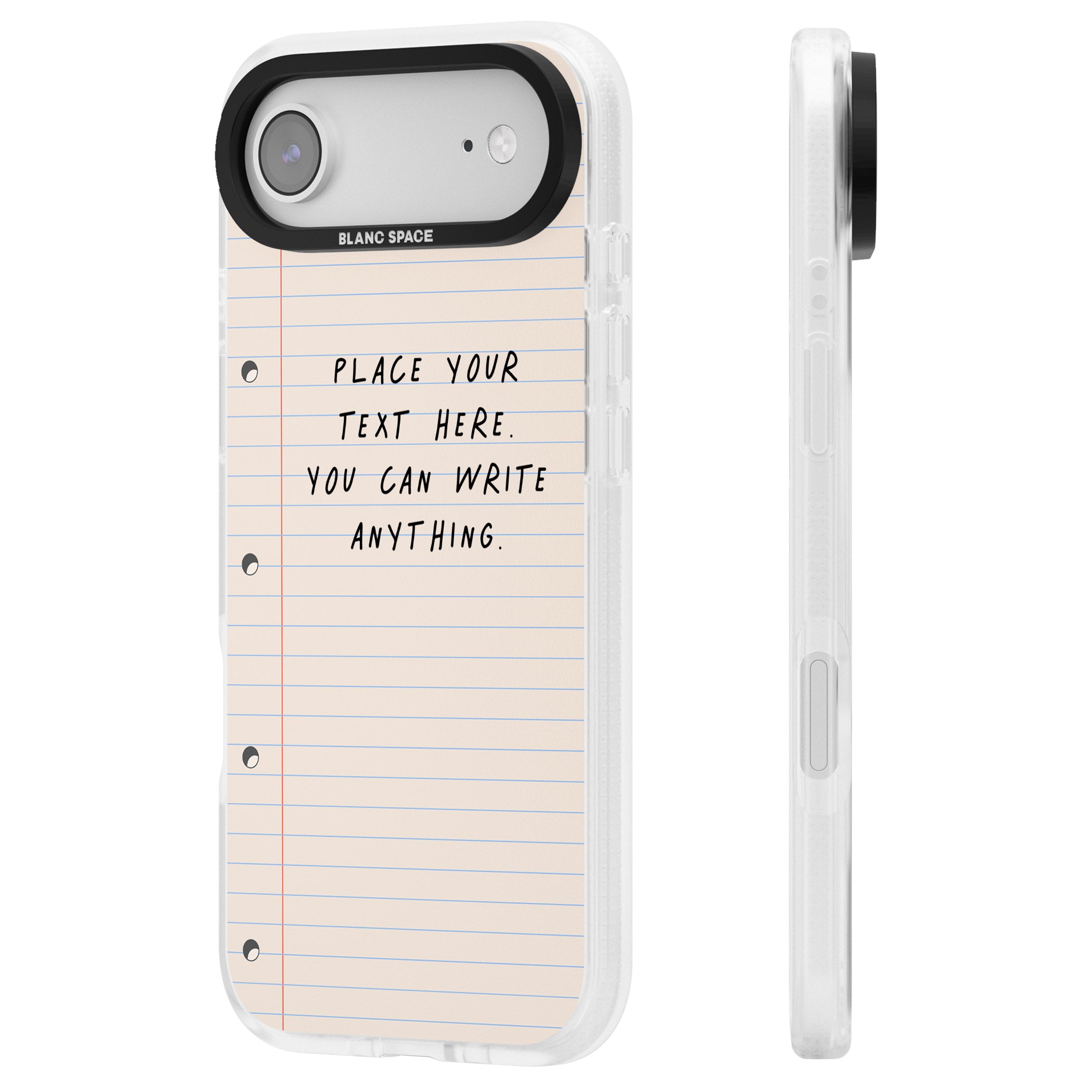 Personalised Lined Paper iPhone 17 Air Impact Air Clear Phone Case Side Profile