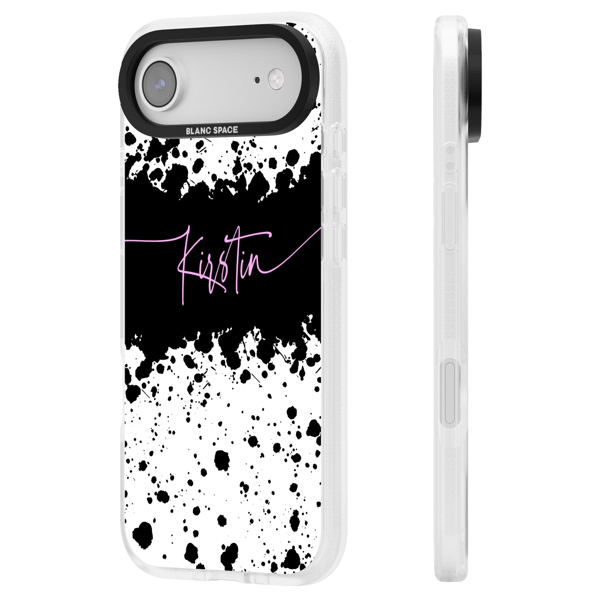 Personalised Bold Paint Splatters iPhone 17 Air Impact Air Clear Phone Case Side Profile
