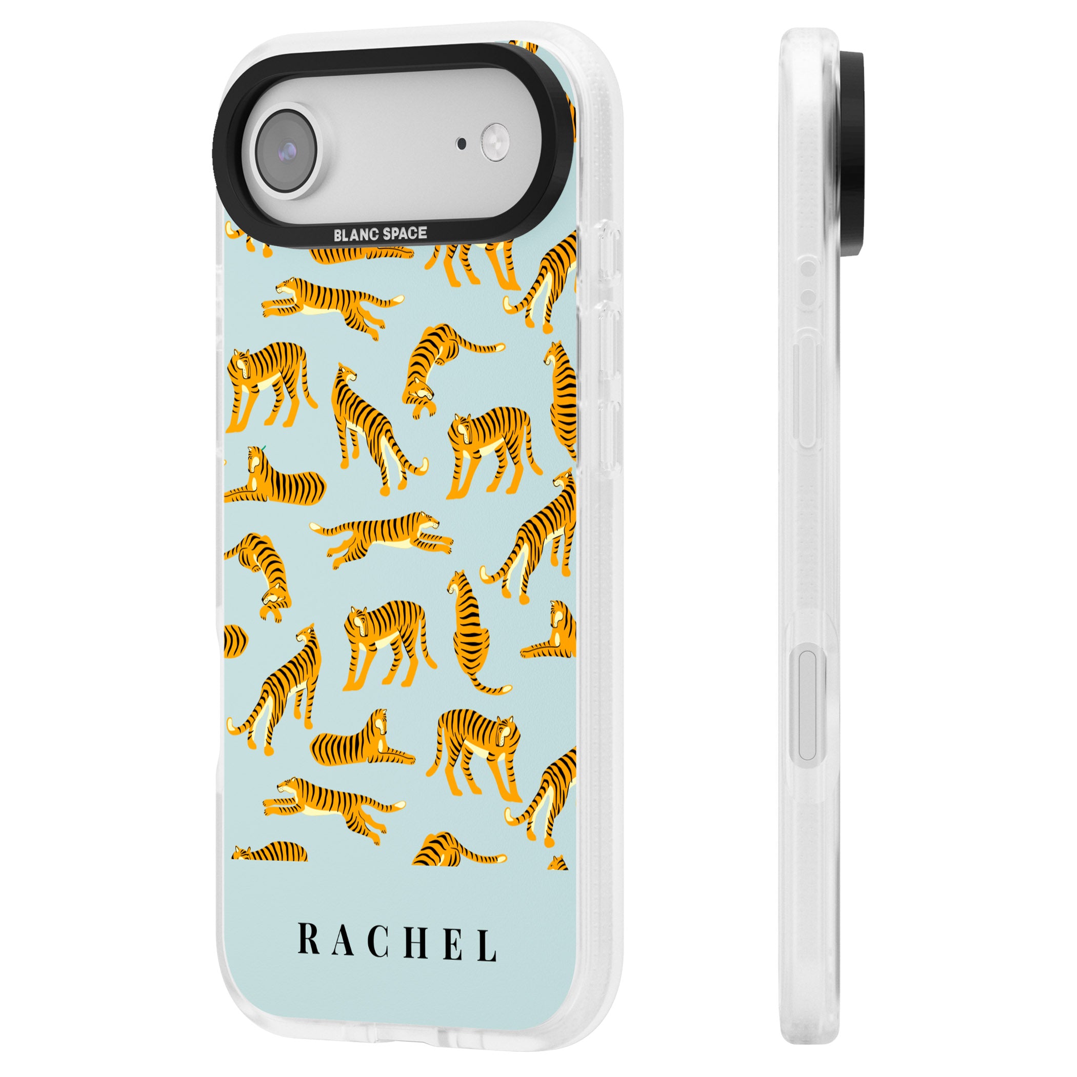 Personalised Turquoise Tiger Pattern iPhone 17 Air Impact Air Clear Phone Case Side Profile