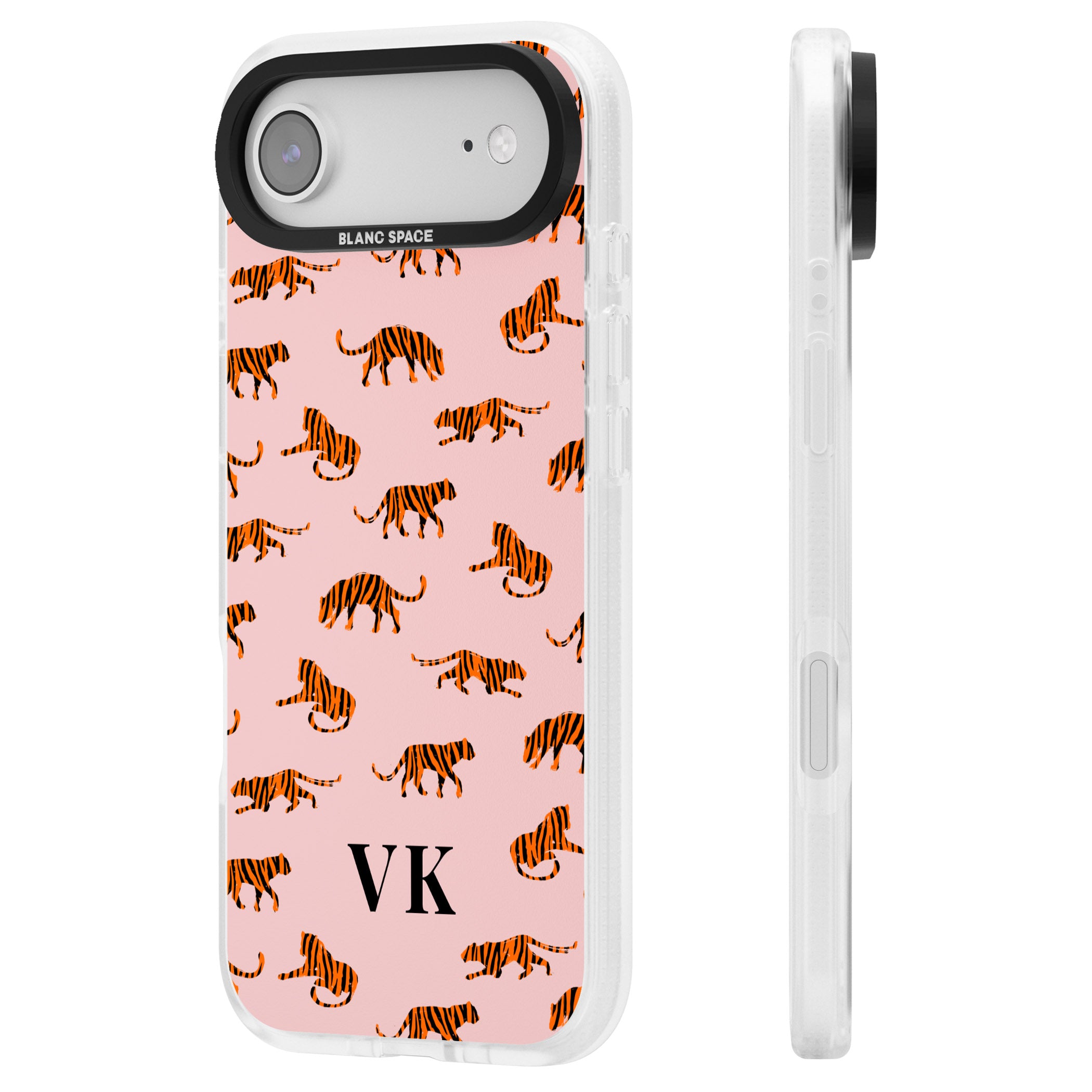 Personalised Pink Safari Tiger Pattern iPhone 17 Air Impact Air Clear Phone Case Side Profile