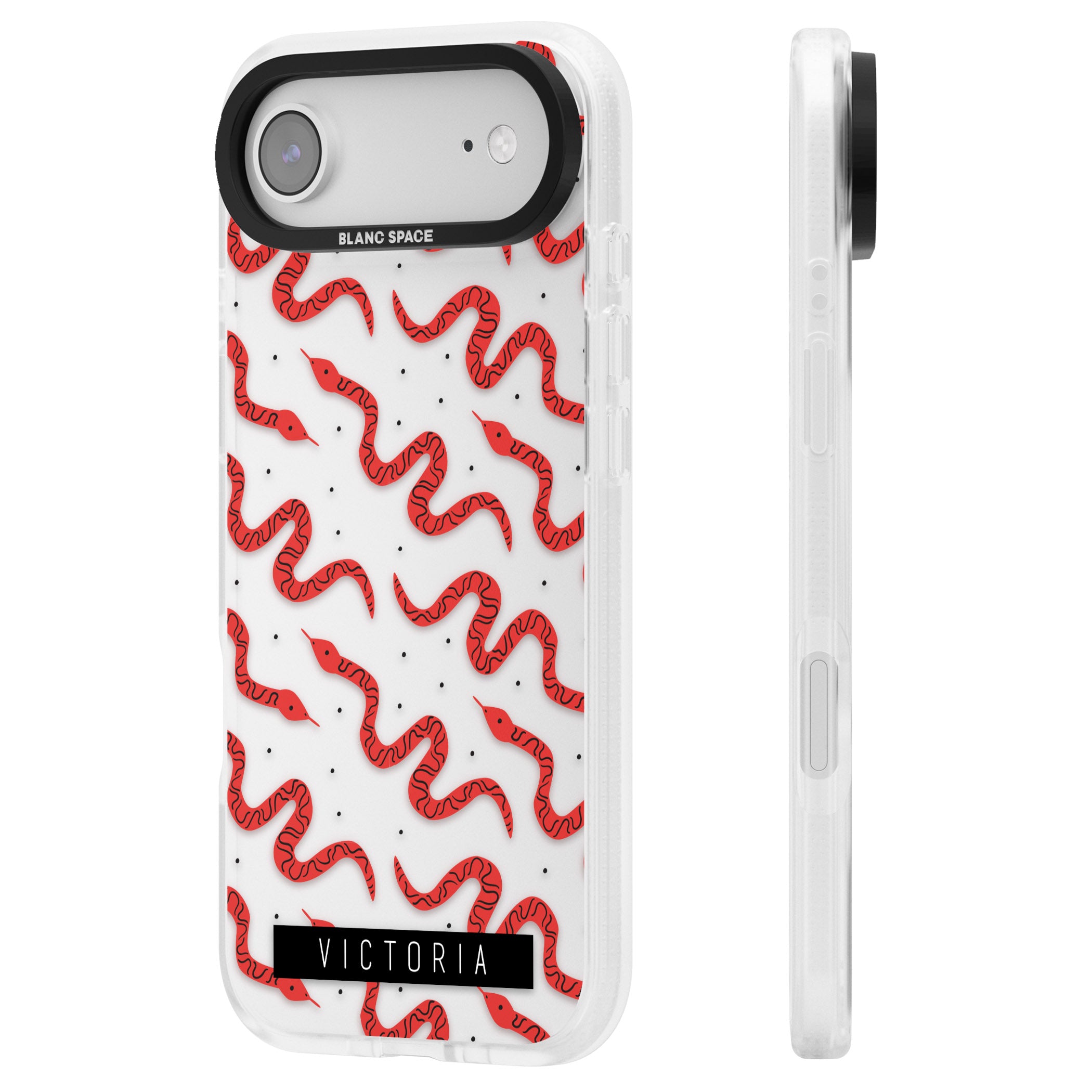 Personalised Red Snake Pattern iPhone 17 Air Impact Air Clear Phone Case Side Profile