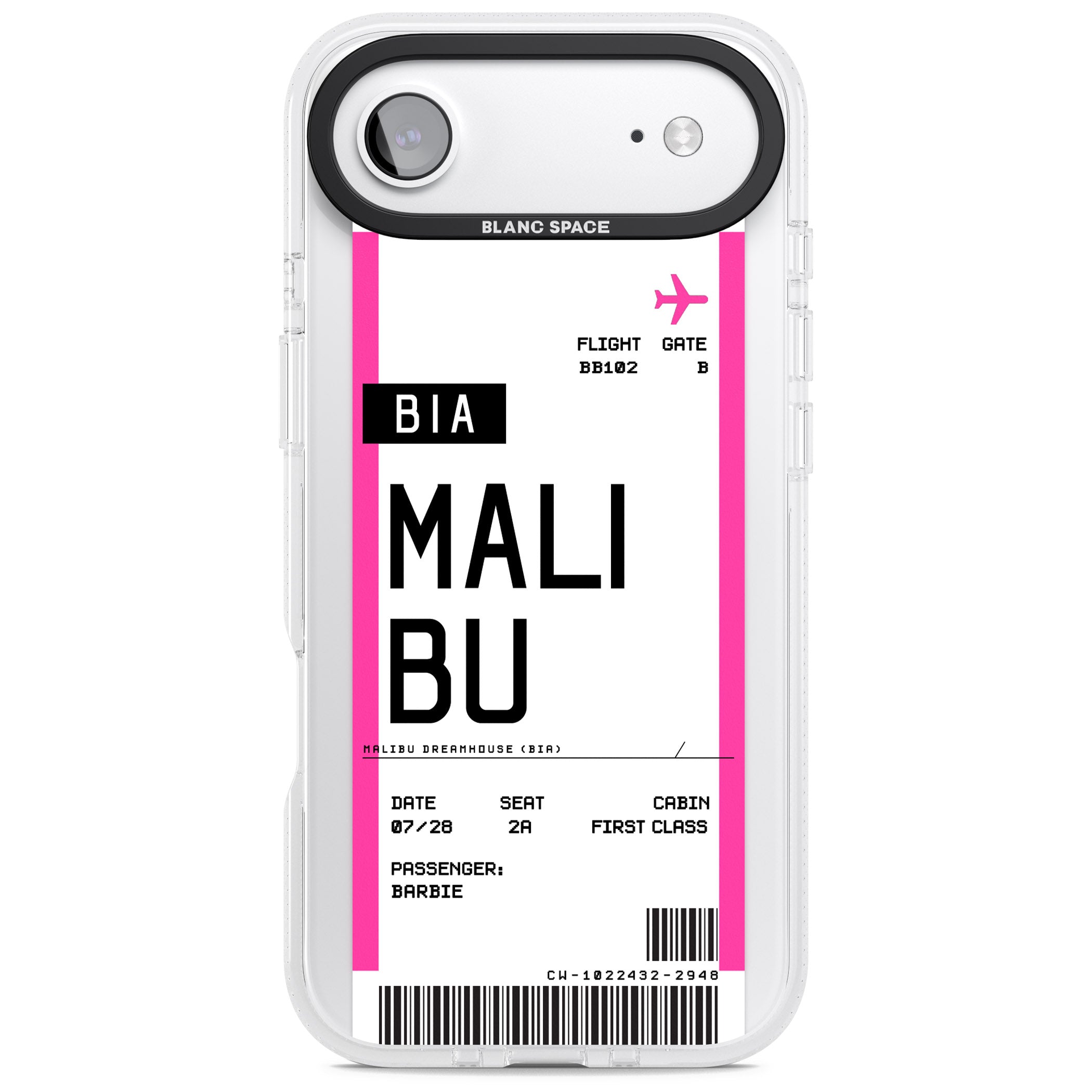 Personalised Pink Malibu Boarding Pass iPhone 17 Air Impact Air Clear Phone Case