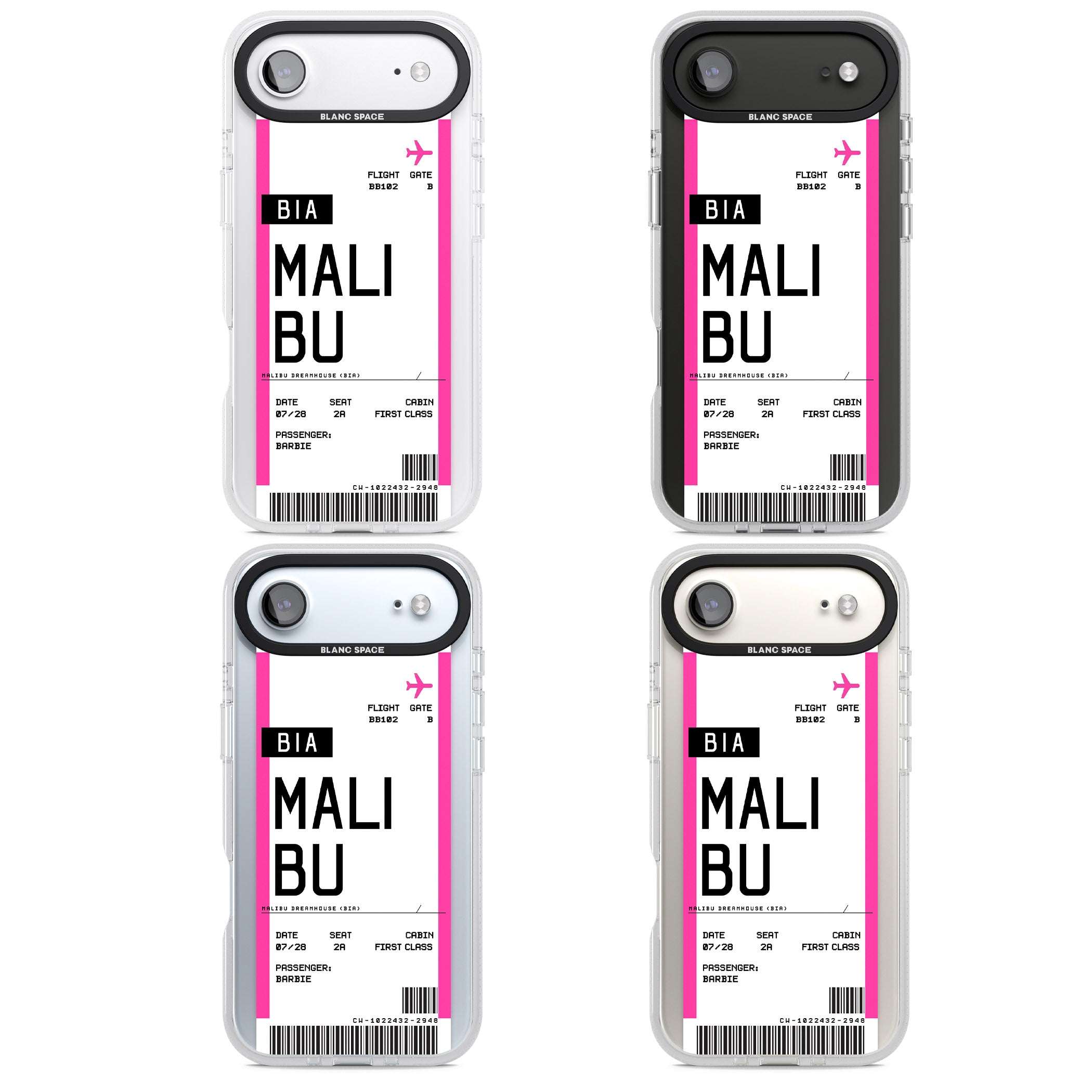 Personalised Pink Malibu Boarding Pass iPhone 17 Air Impact Air Clear Phone Case APT Impact Protection