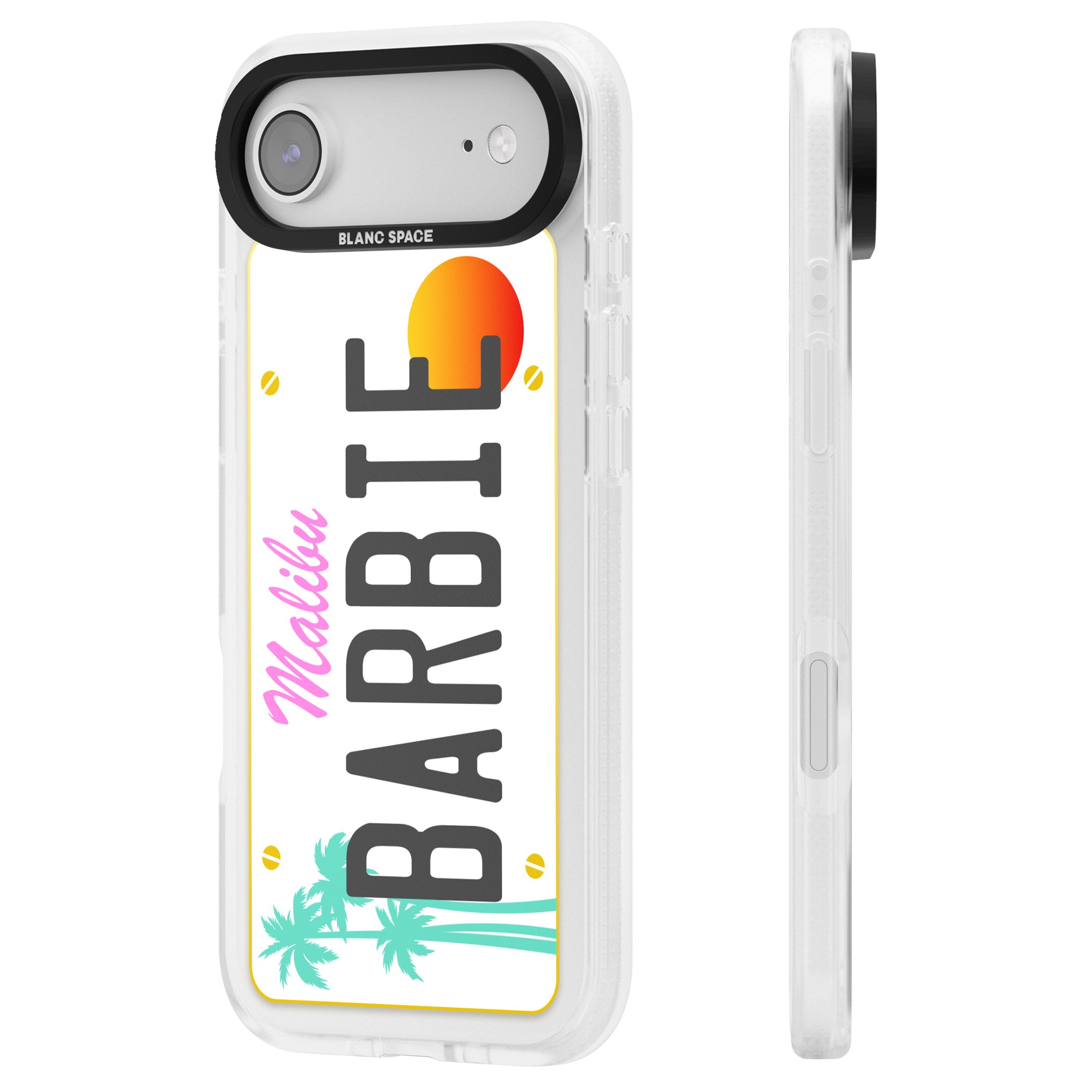 Personalised Malibu License Plate iPhone 17 Air Impact Air Clear Phone Case Side Profile