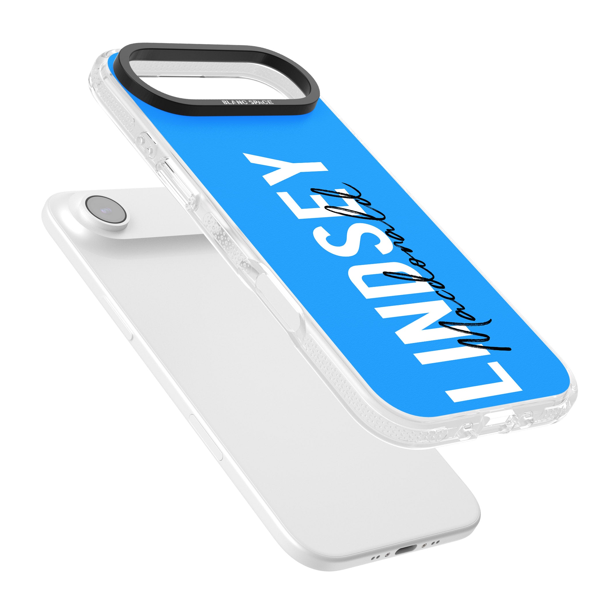 Personalised Bold Name: Blue iPhone 17 Air Impact Air Clear Phone Case Colours