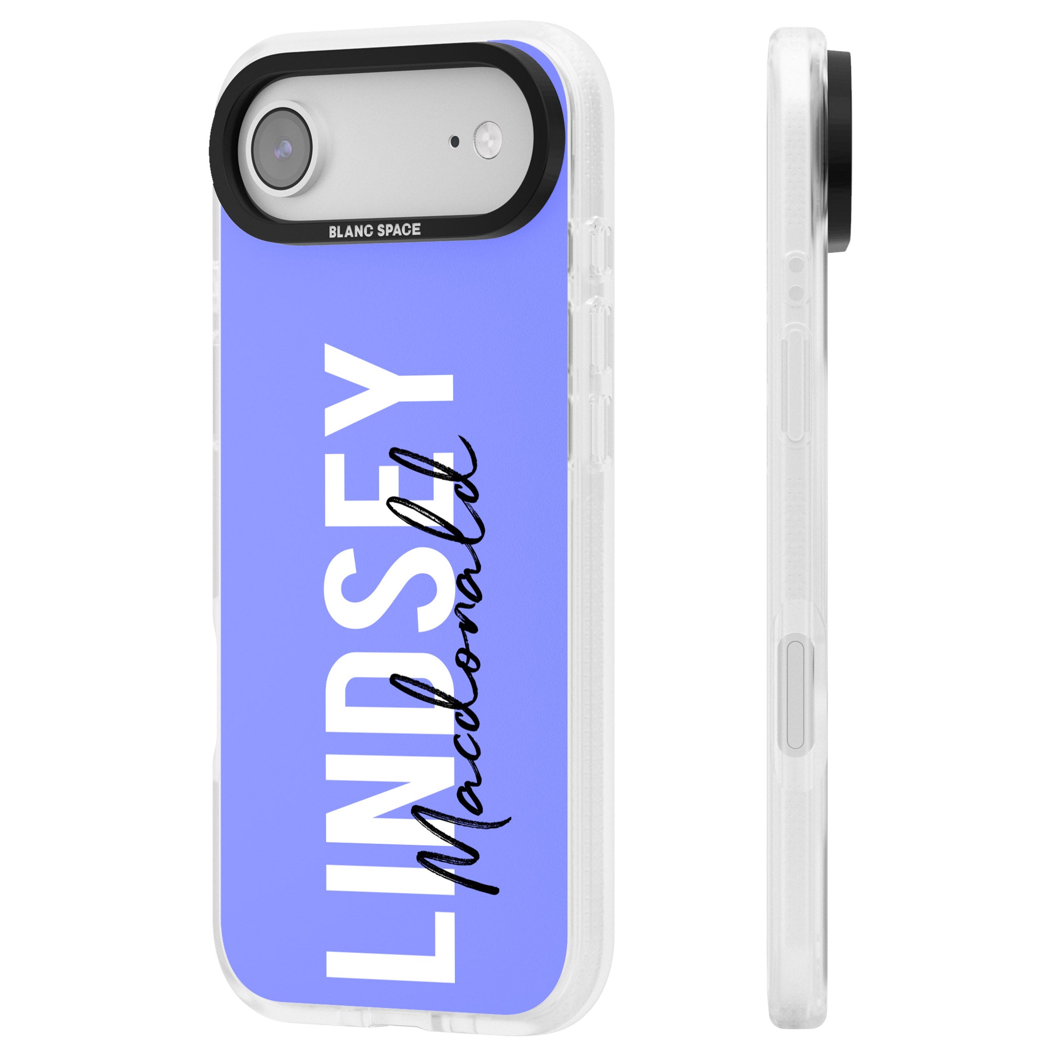 Personalised Bold Name: Purple iPhone 17 Air Impact Air Clear Phone Case Side Profile