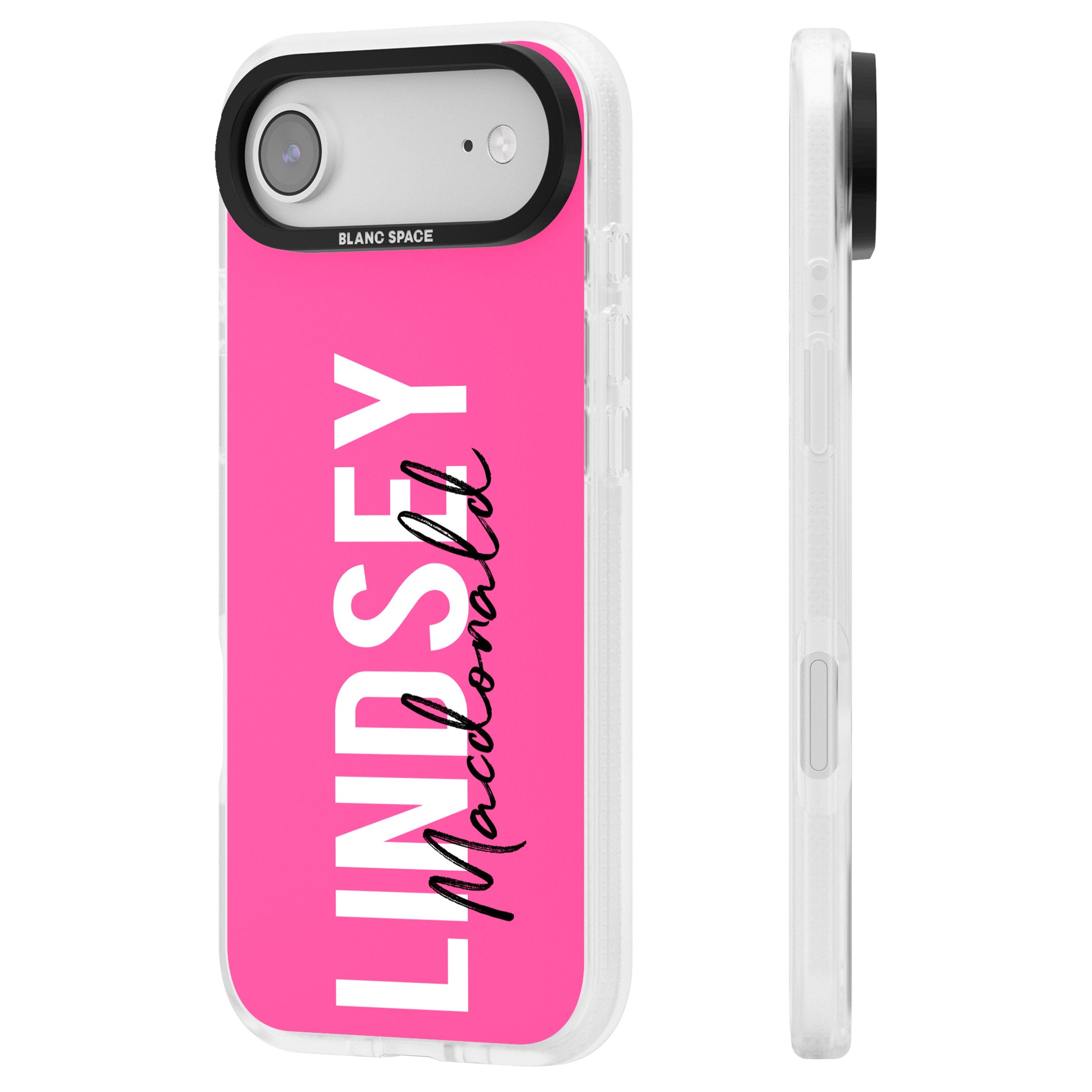 Personalised Bold Name: Pink iPhone 17 Air Impact Air Clear Phone Case Side Profile