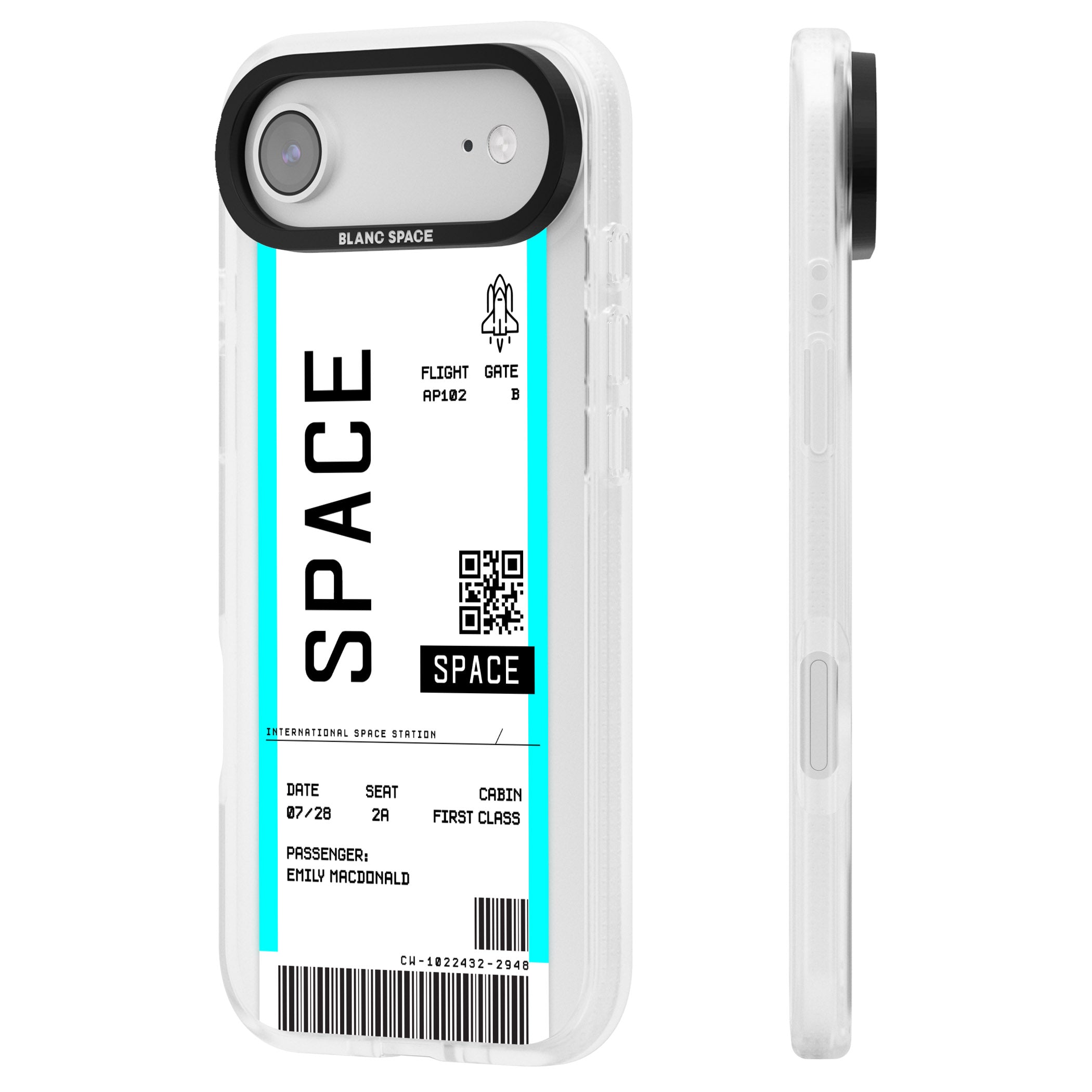 Personalised Space Travel Ticket iPhone 17 Air Impact Air Clear Phone Case Side Profile