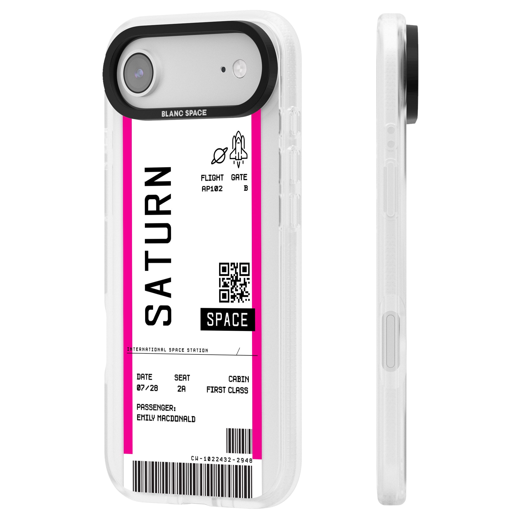 Personalised Saturn Travel Ticket iPhone 17 Air Impact Air Clear Phone Case Side Profile