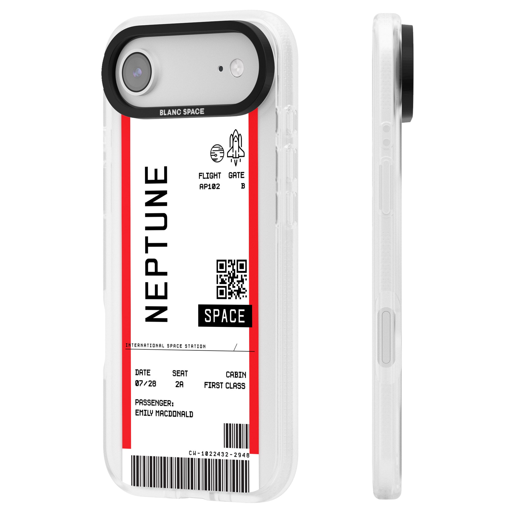 Personalised Neptune Travel Ticket iPhone 17 Air Impact Air Clear Phone Case Side Profile