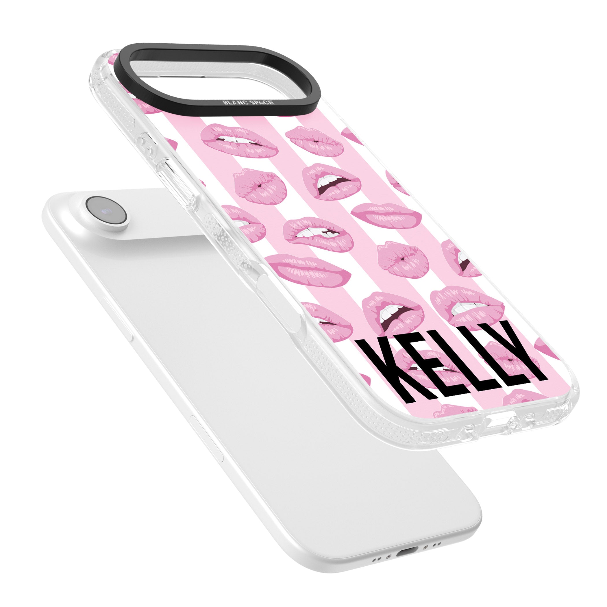 Personalised Pink Stripes & Lips iPhone 17 Air Impact Air Clear Phone Case Colours