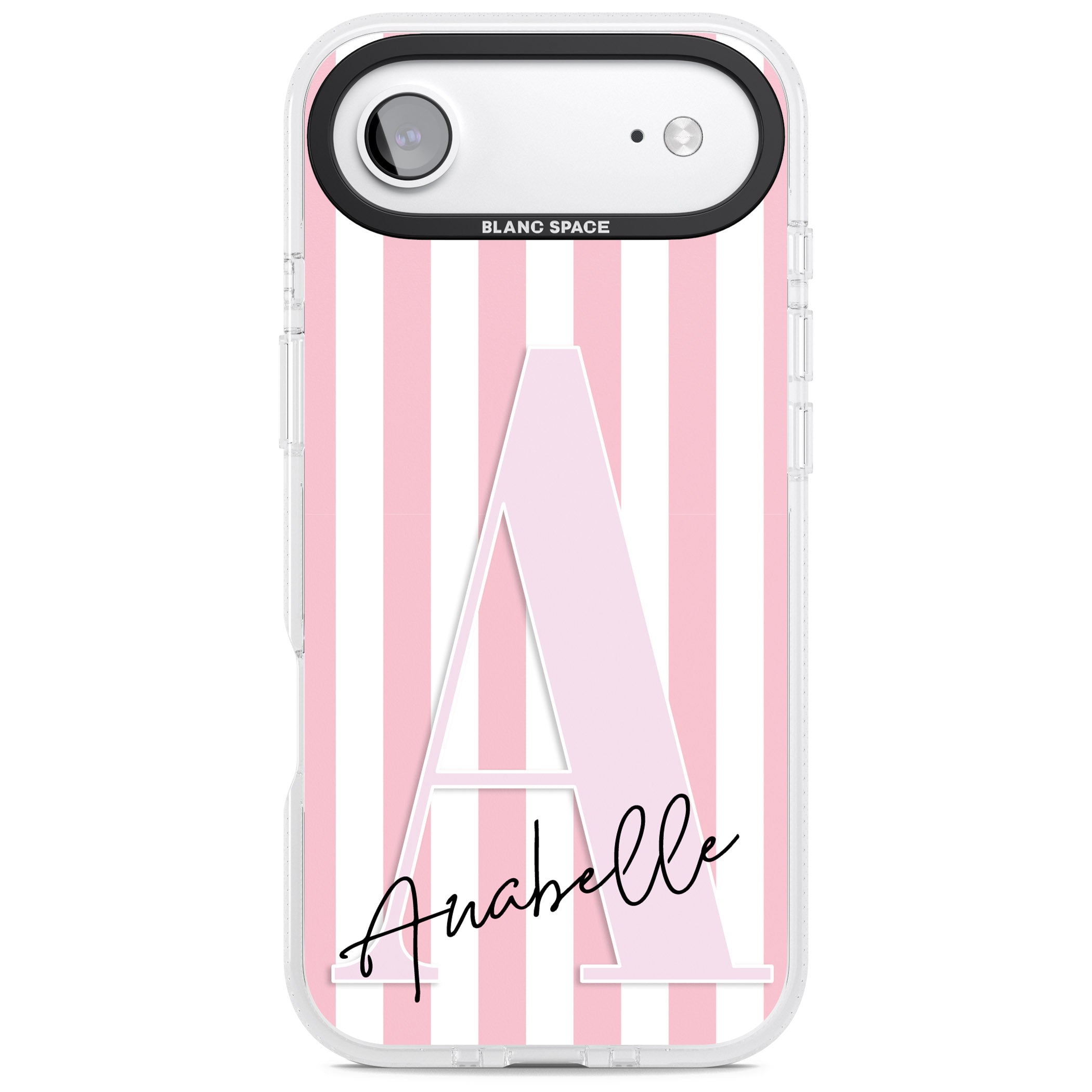 Personalised Pink Stripes & Monogram iPhone 17 Air Impact Air Clear Phone Case