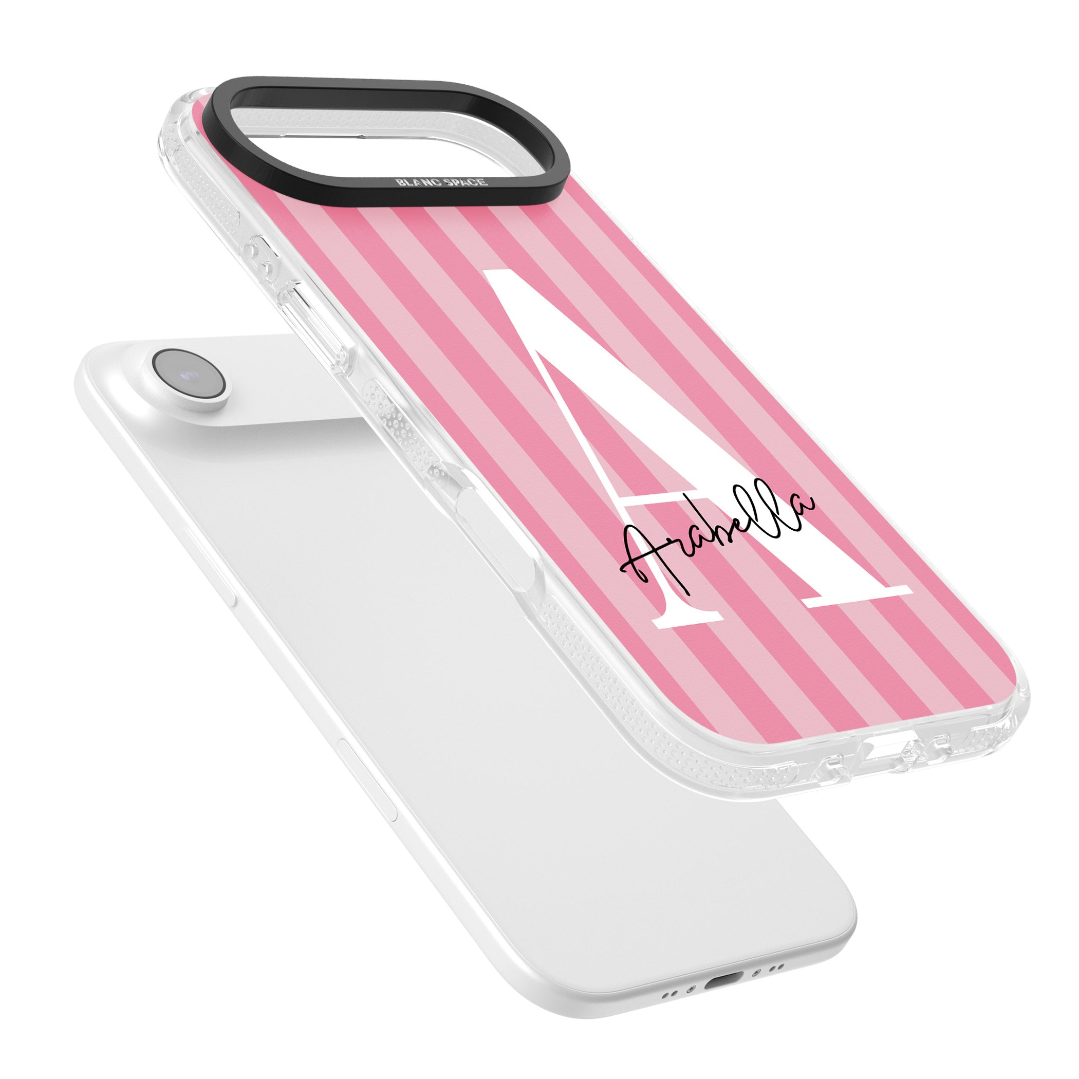 Personalised Pink Stripes Initial iPhone 17 Air Impact Air Clear Phone Case Colours
