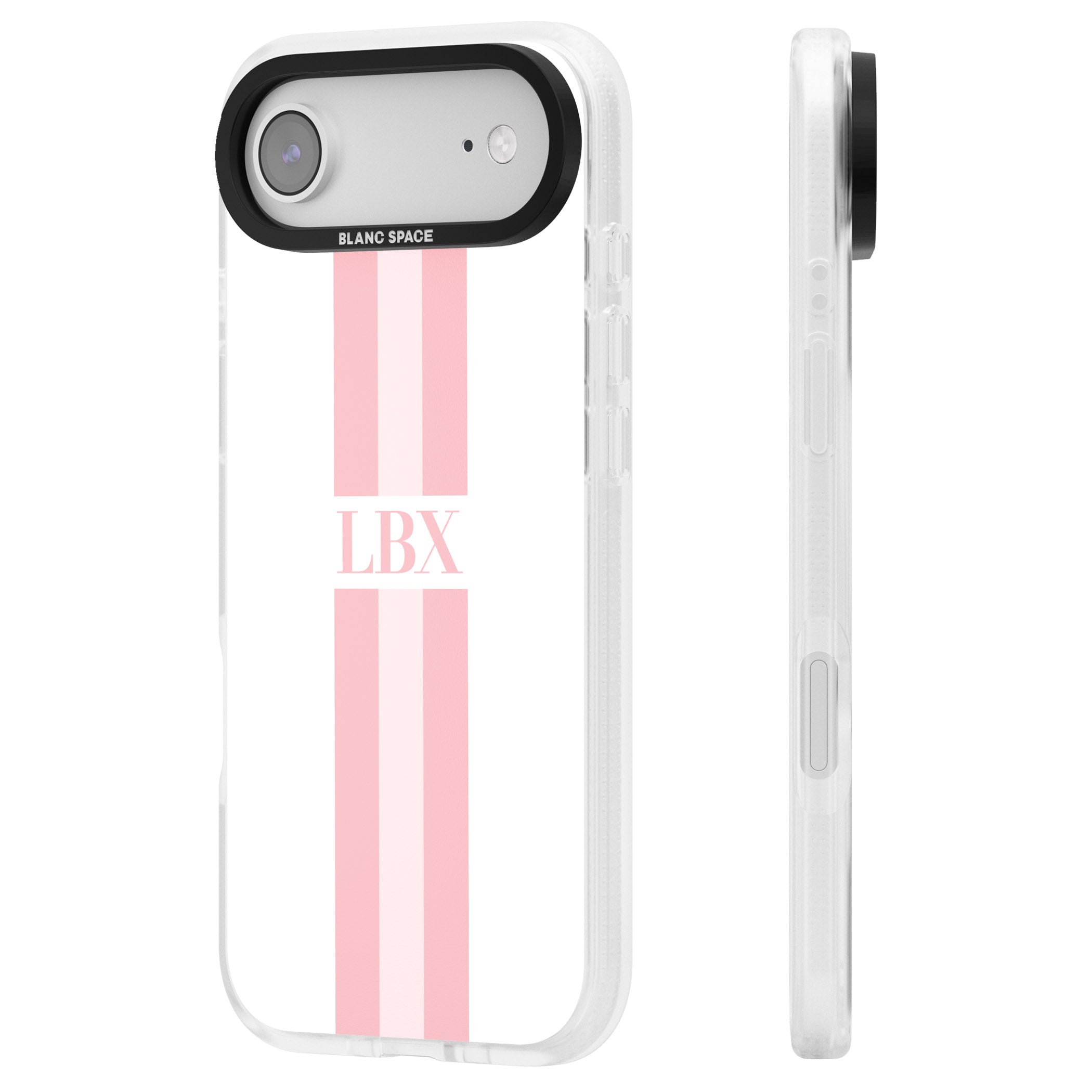 Personalised Minimal Pink Stripe iPhone 17 Air Impact Air Clear Phone Case Side Profile