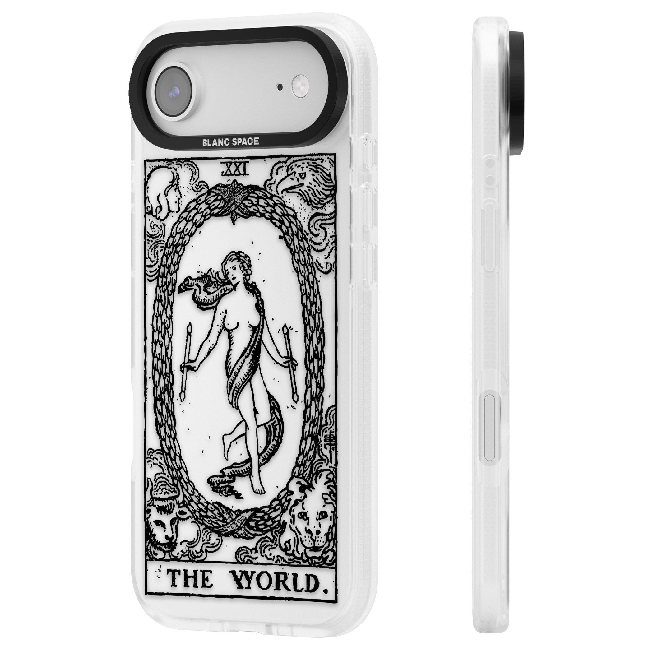 Personalised The World Tarot Card (Clear) iPhone 17 Air Impact Air Clear Phone Case Side Profile