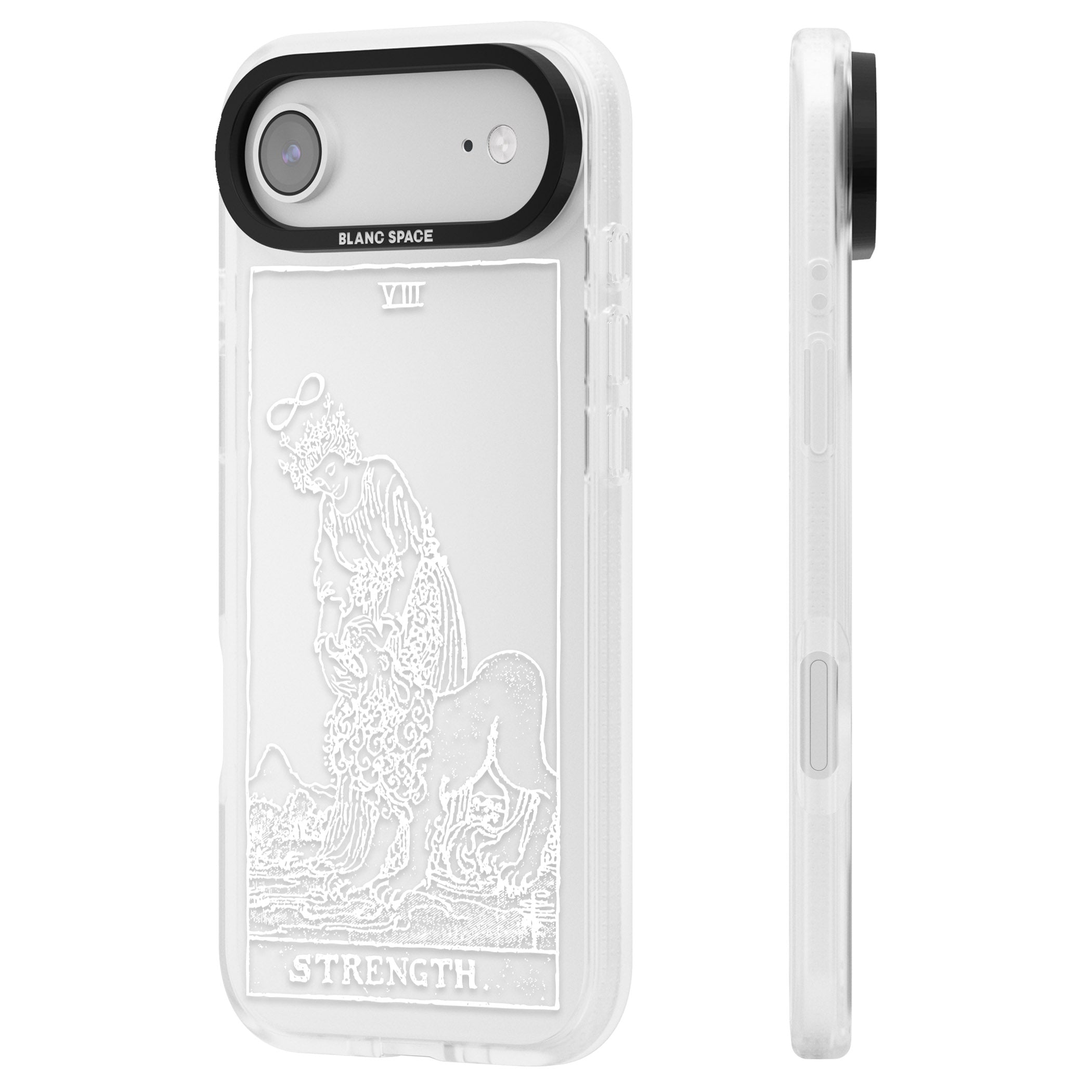 Personalised Strength Tarot Card (White) iPhone 17 Air Impact Air Clear Phone Case Side Profile