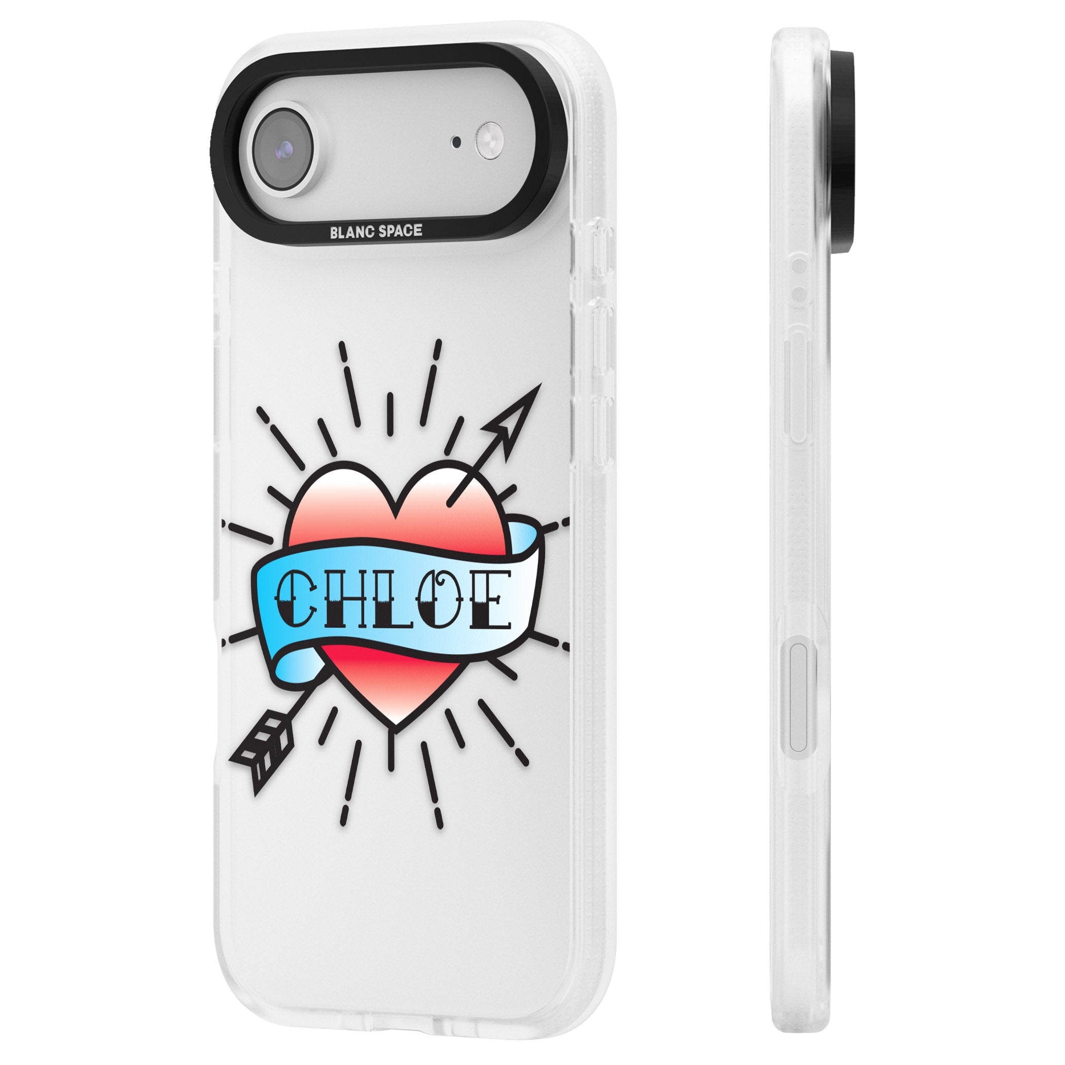 Personalised Heart Tattoo iPhone 17 Air Impact Air Clear Phone Case Side Profile