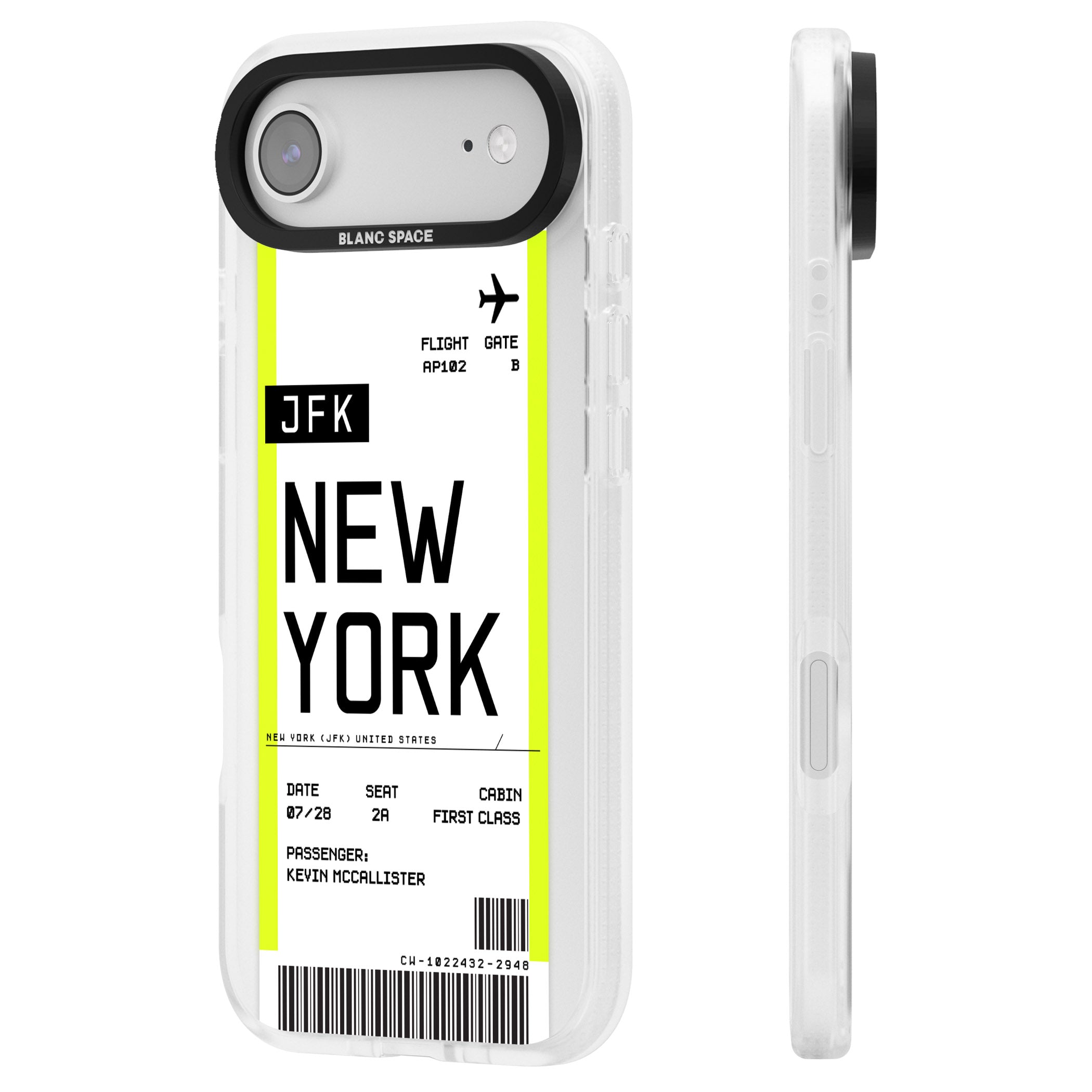 Personalised New York Boarding Pass iPhone 17 Air Impact Air Clear Phone Case Side Profile