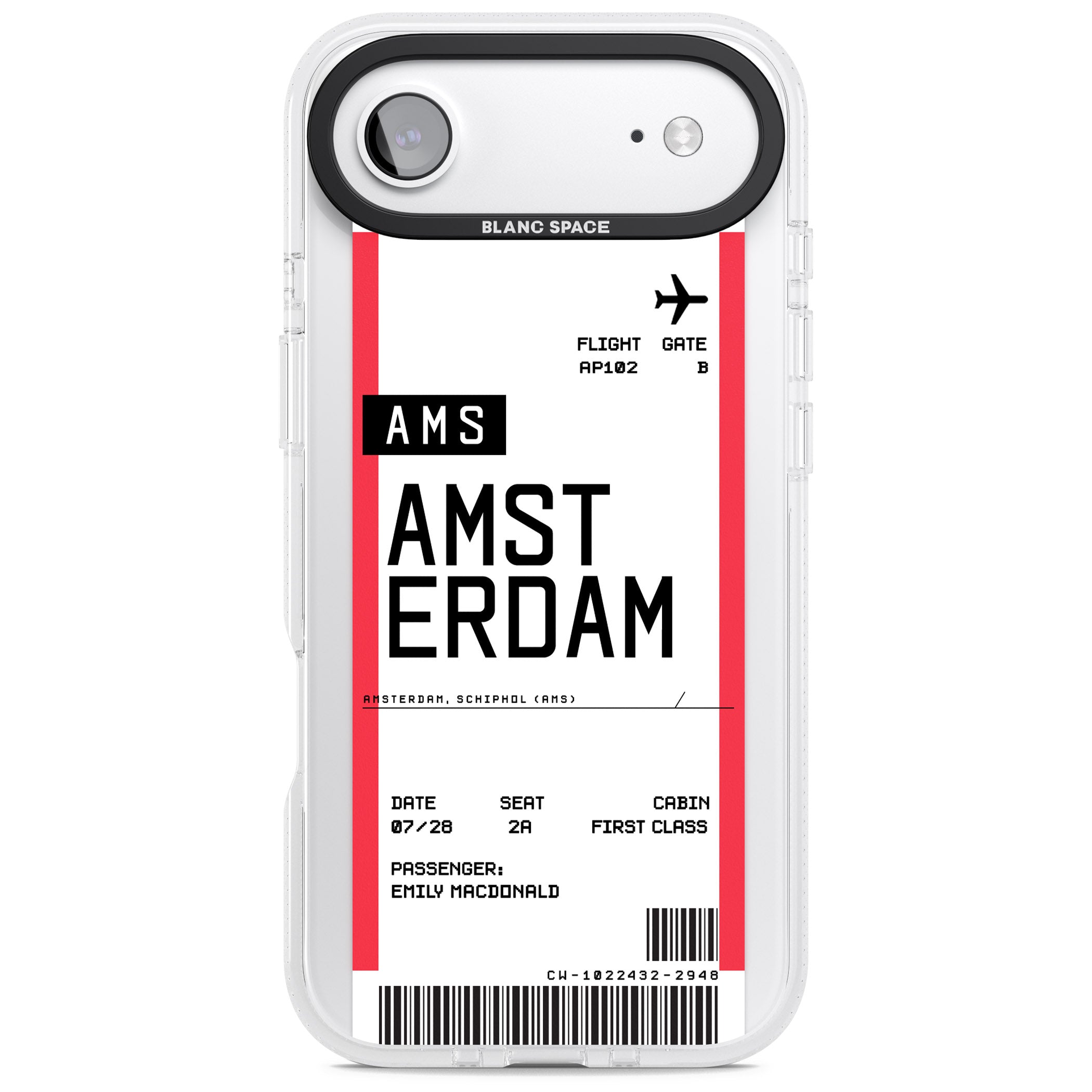 Personalised Amsterdam Boarding Pass iPhone 17 Air Impact Air Clear Phone Case