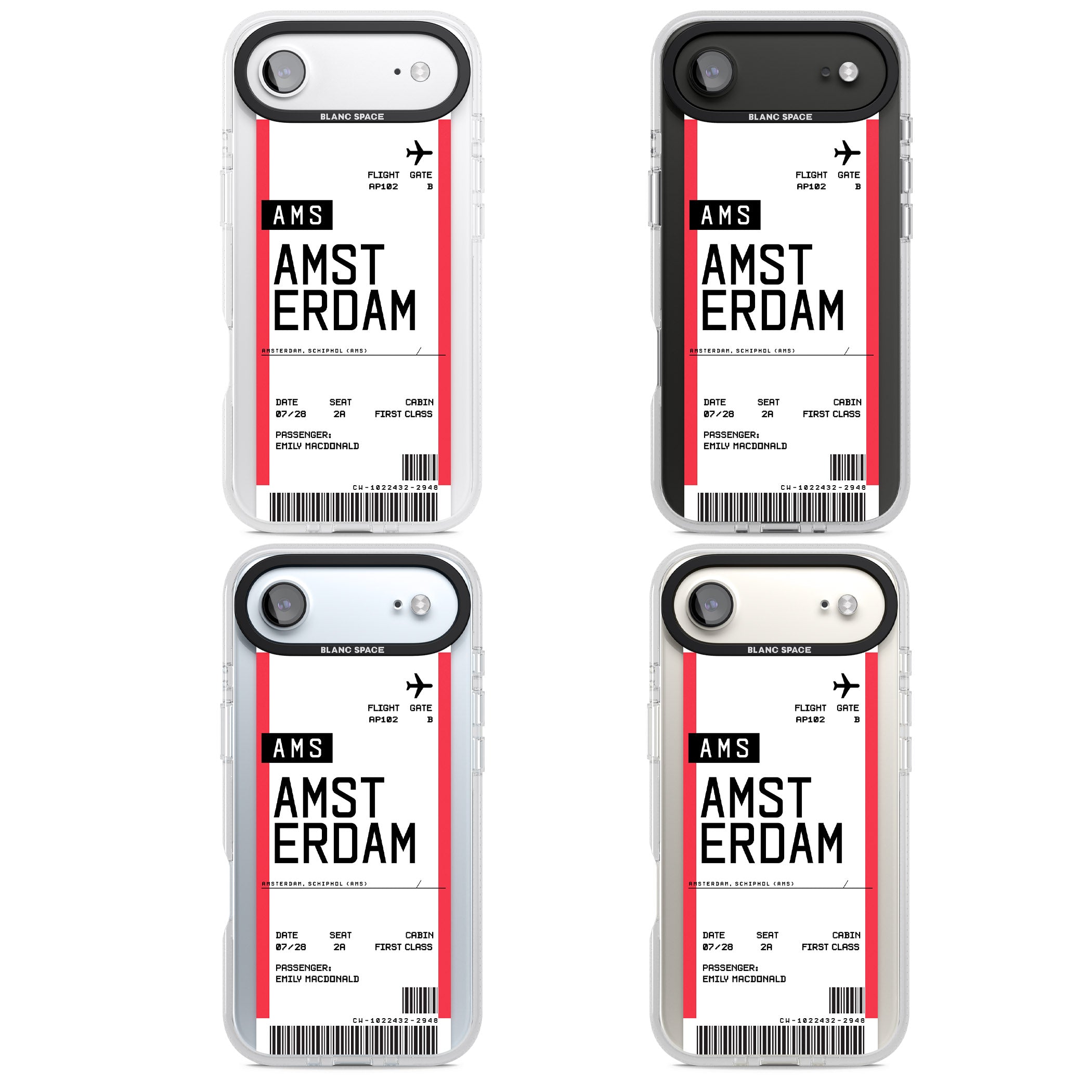 Personalised Amsterdam Boarding Pass iPhone 17 Air Impact Air Clear Phone Case APT Impact Protection
