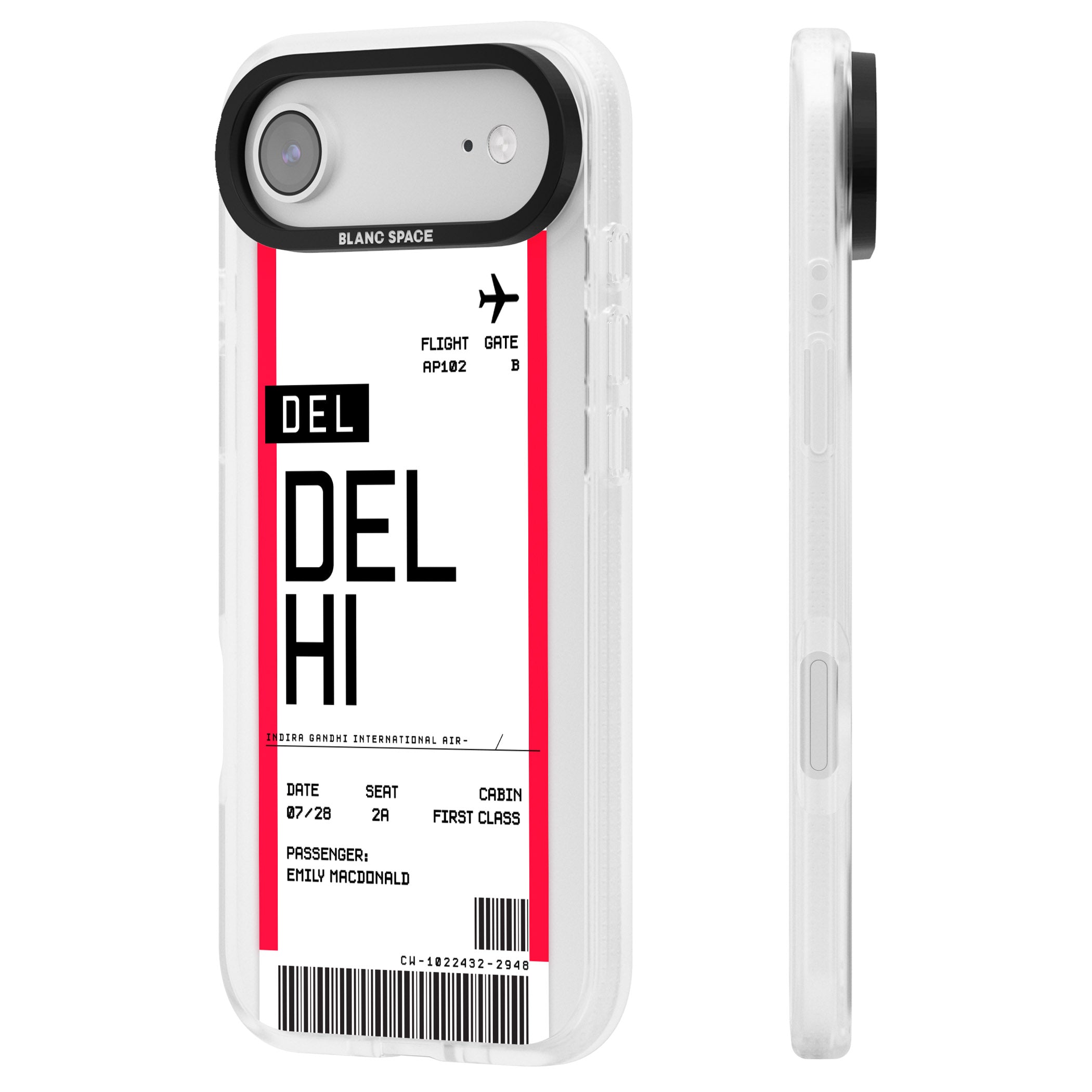 Personalised Delhi Boarding Pass iPhone 17 Air Impact Air Clear Phone Case Side Profile